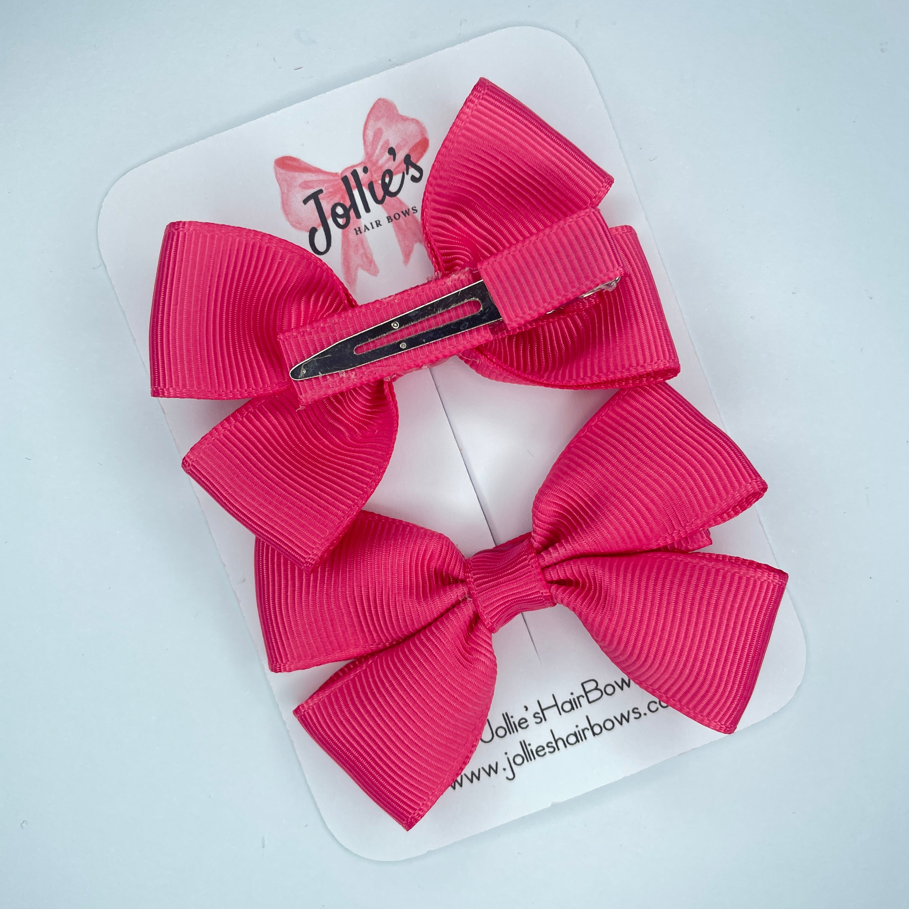 2.5inch Classic Bow with Clip (pair) - Camellia Rose