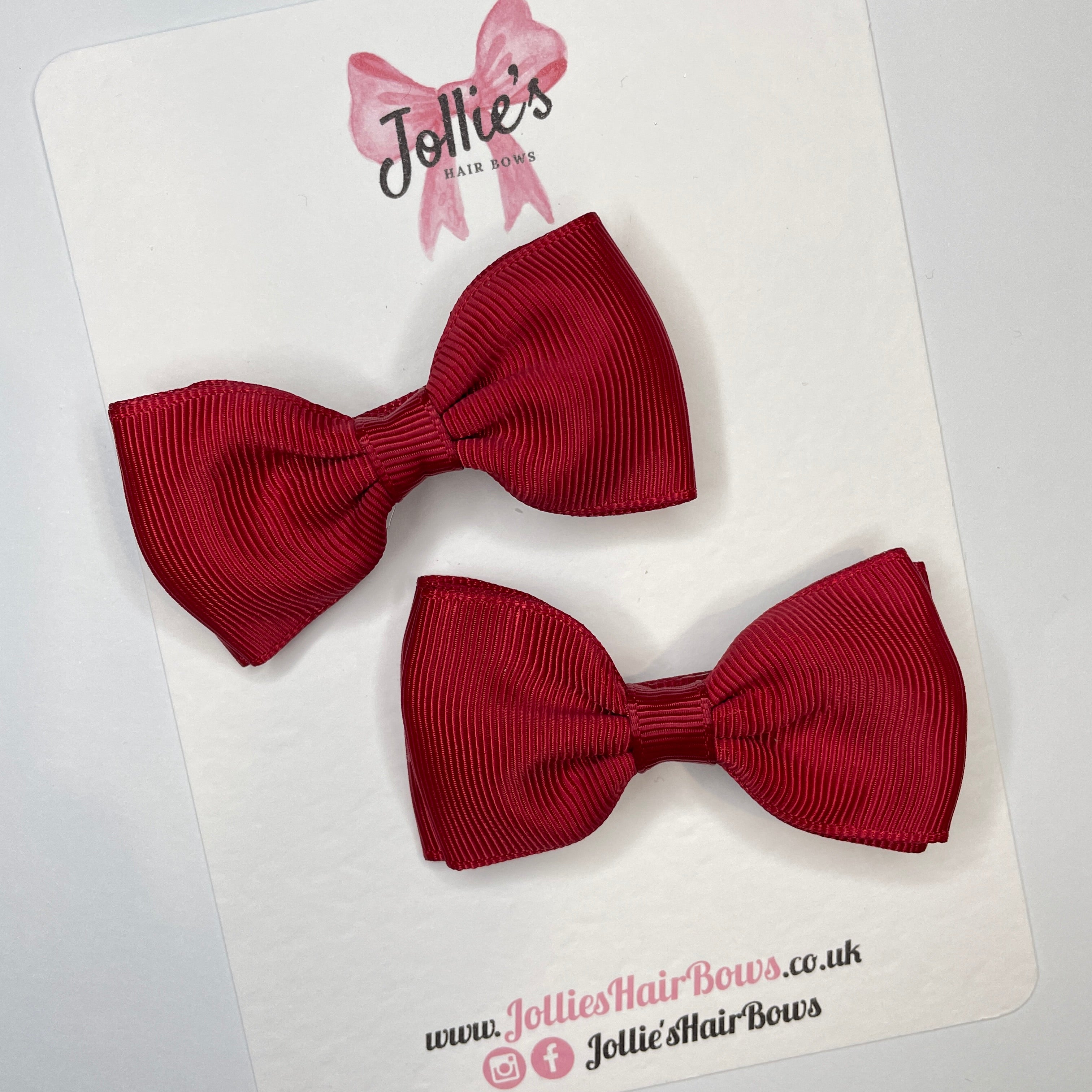 3inch Flat Double Bow with Clip (pair) - Scarlet Red