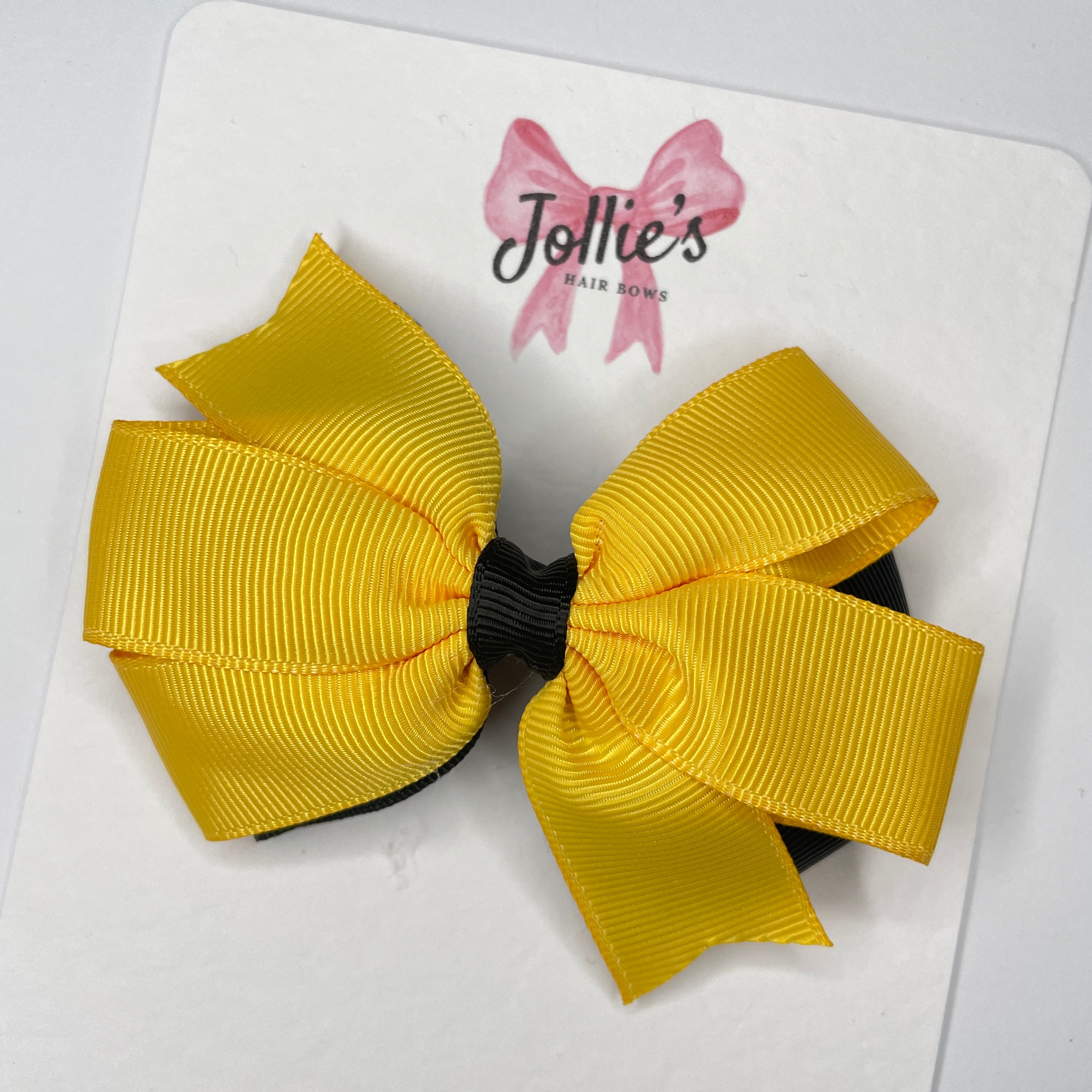 3.5inch Flat Double Bow with Clip - Black & Yellow Gold