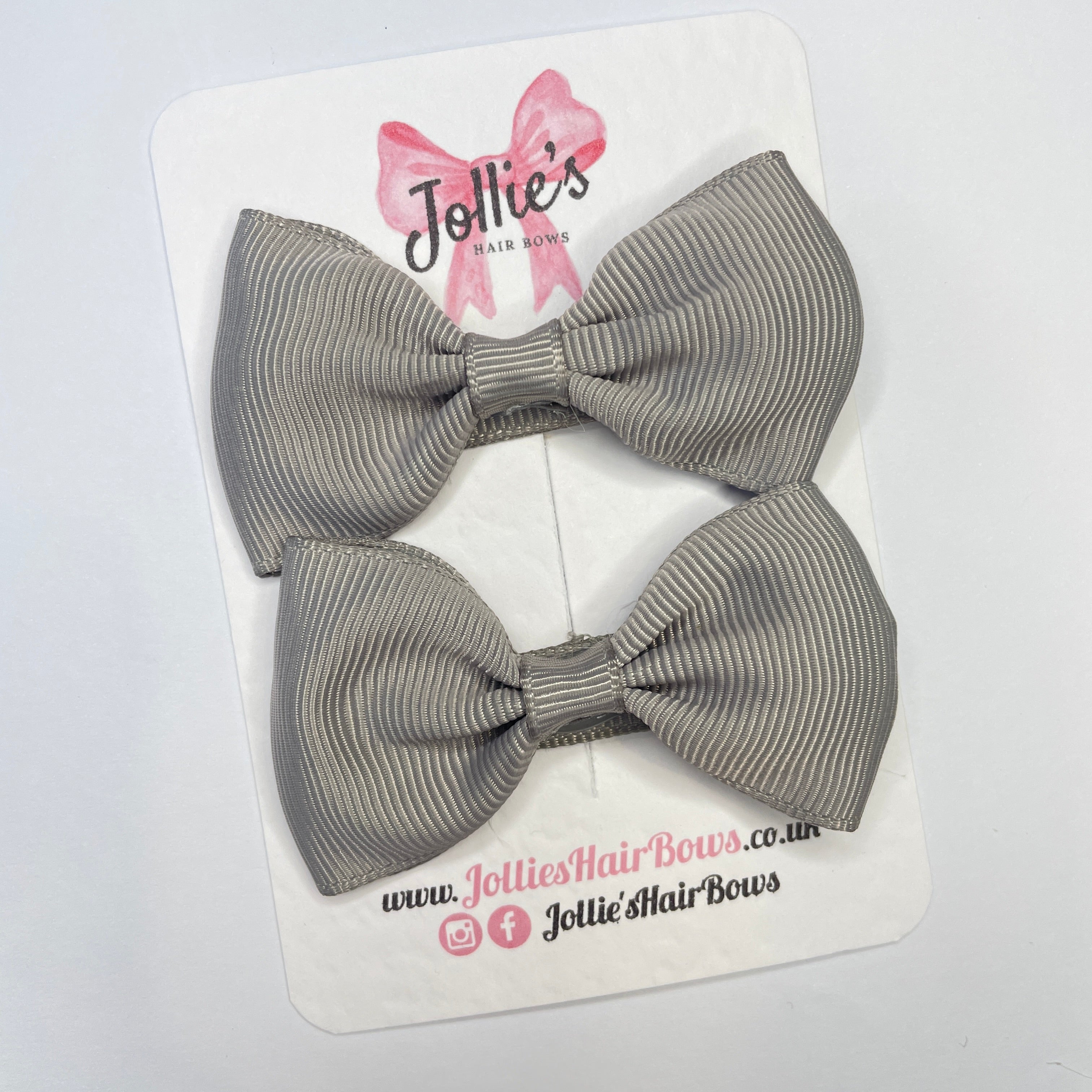 2.5inch Simple Bows with Clip (pair) - Silver