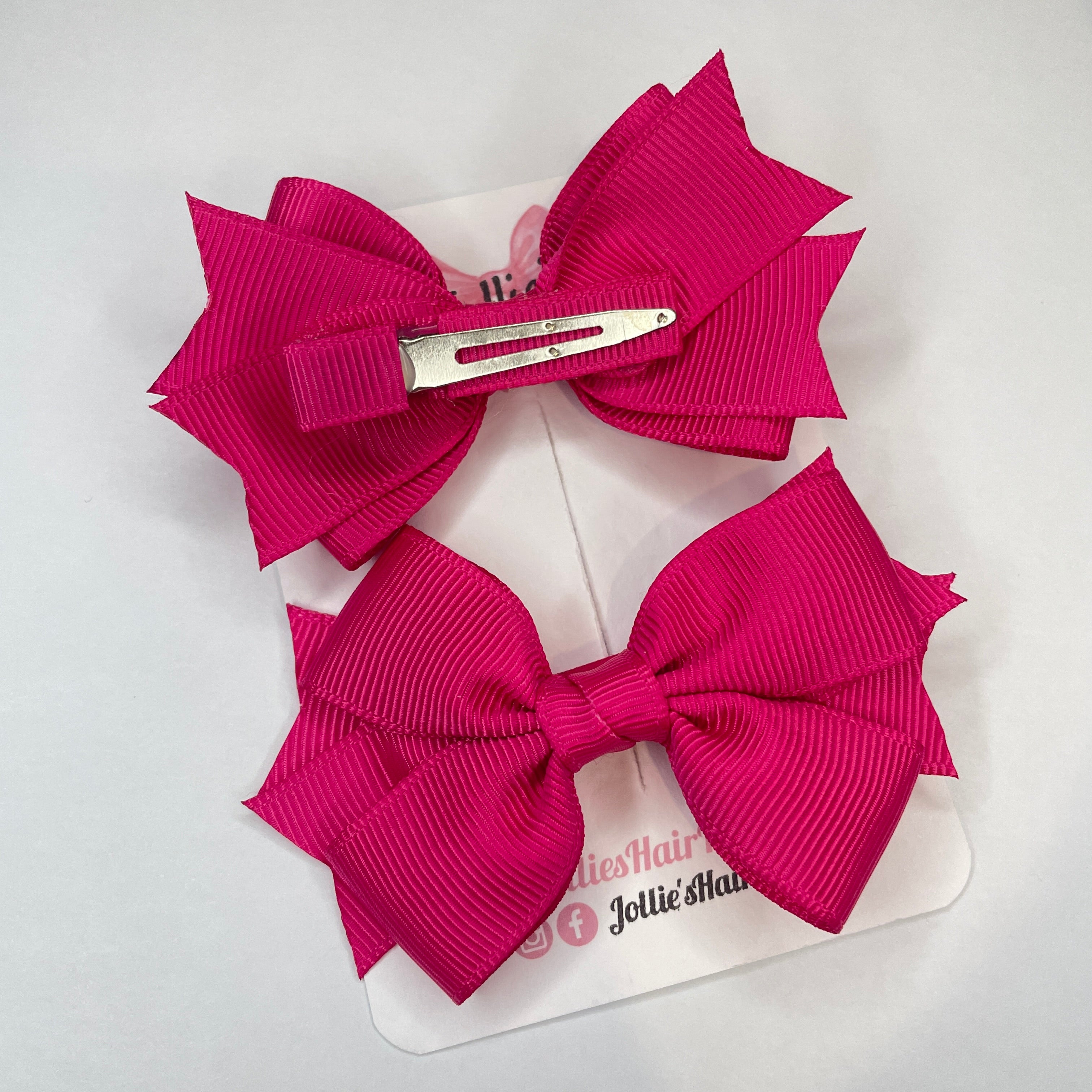 3inch Layered Bow with Clip (pair) - Azalea