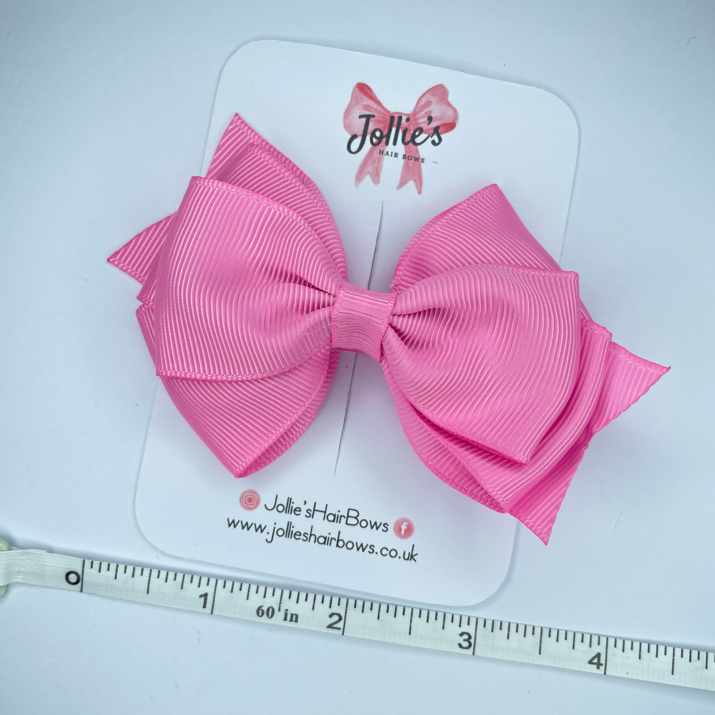 4inch Triple Layers Bow with Clip - Geranium Pink