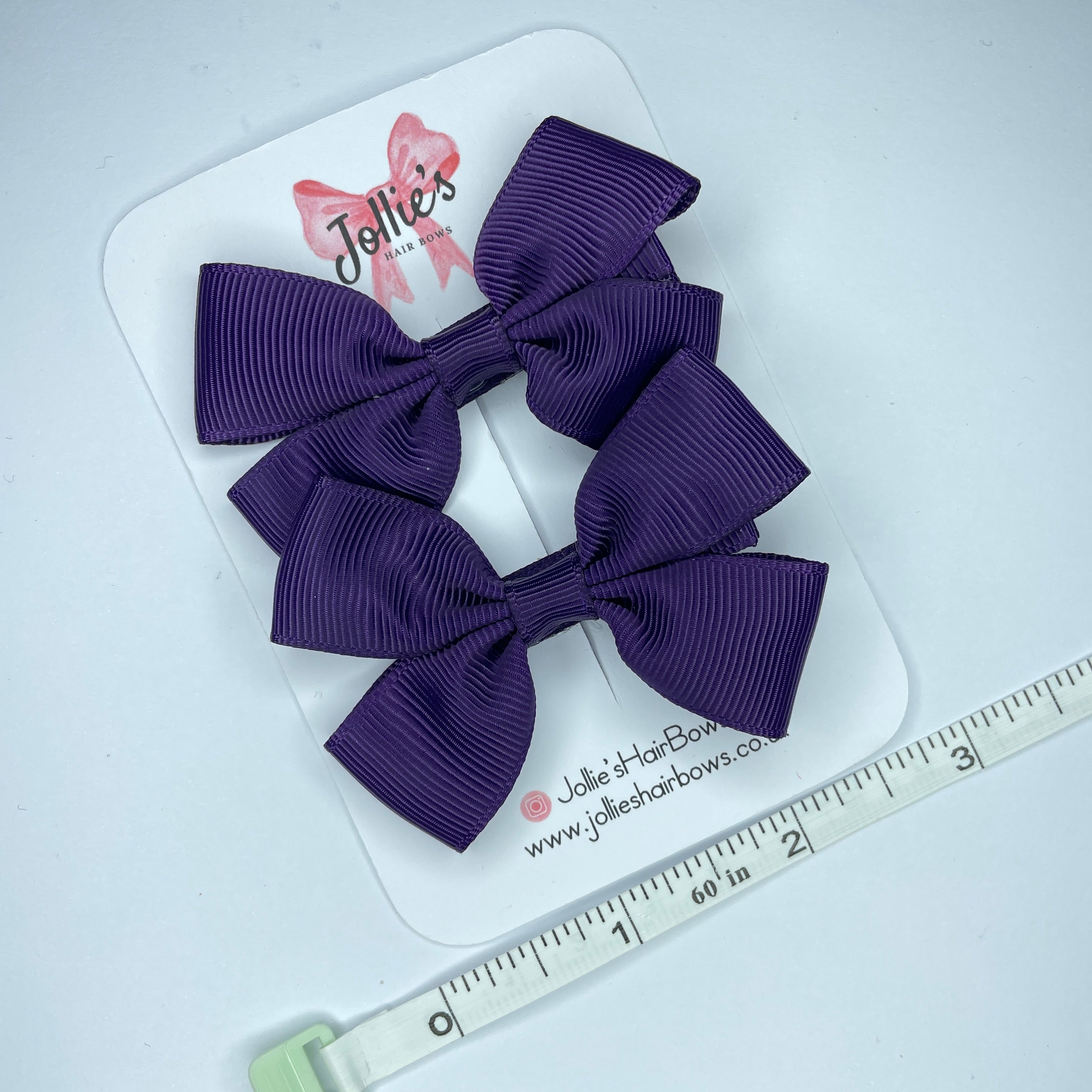 2.5inch Classic Bow with Clip (pair) - Plum