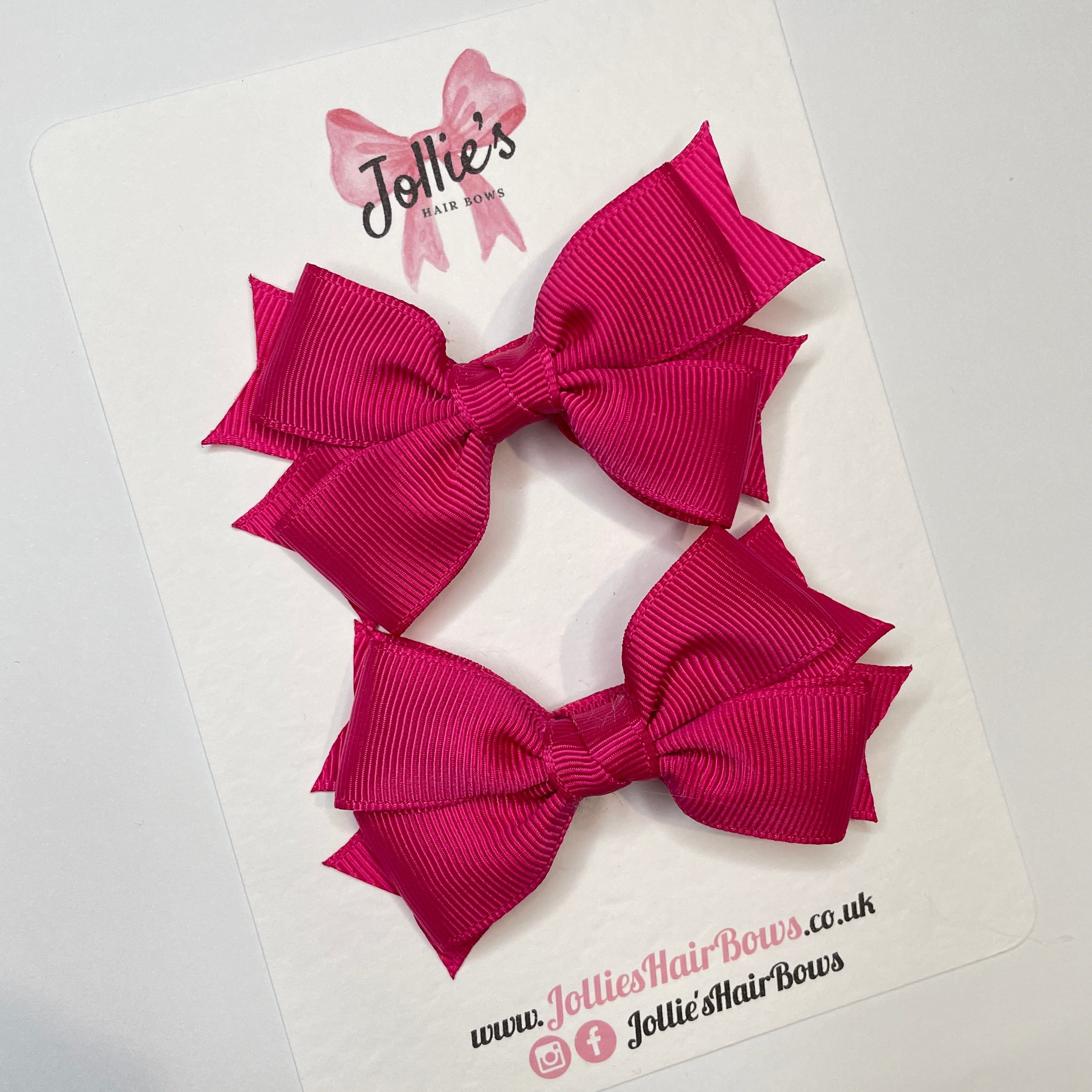 3inch Layered Bow with Clip (pair) - Azalea