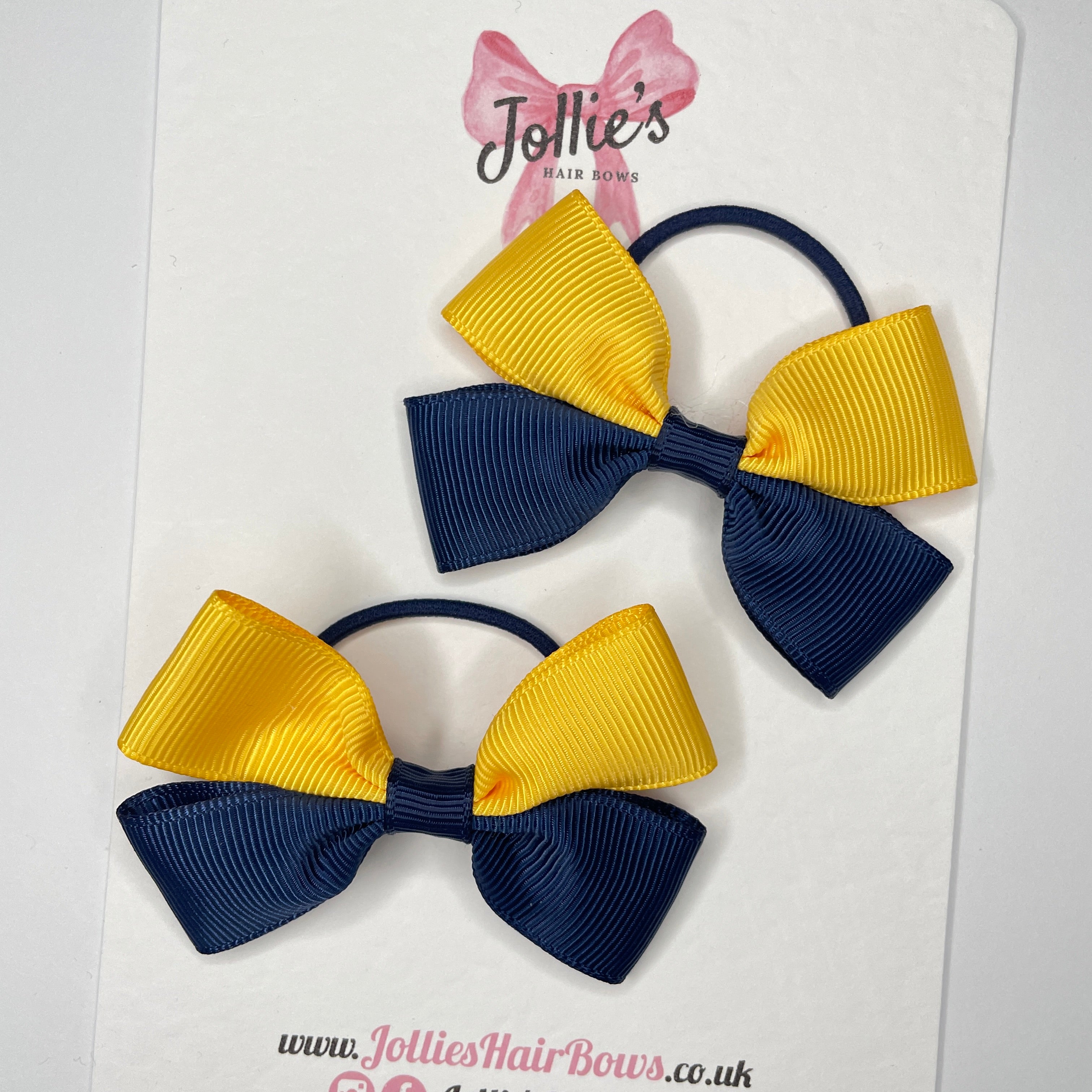 2.5inch bows set with Thin Elastic - Navy & Yellow Gold