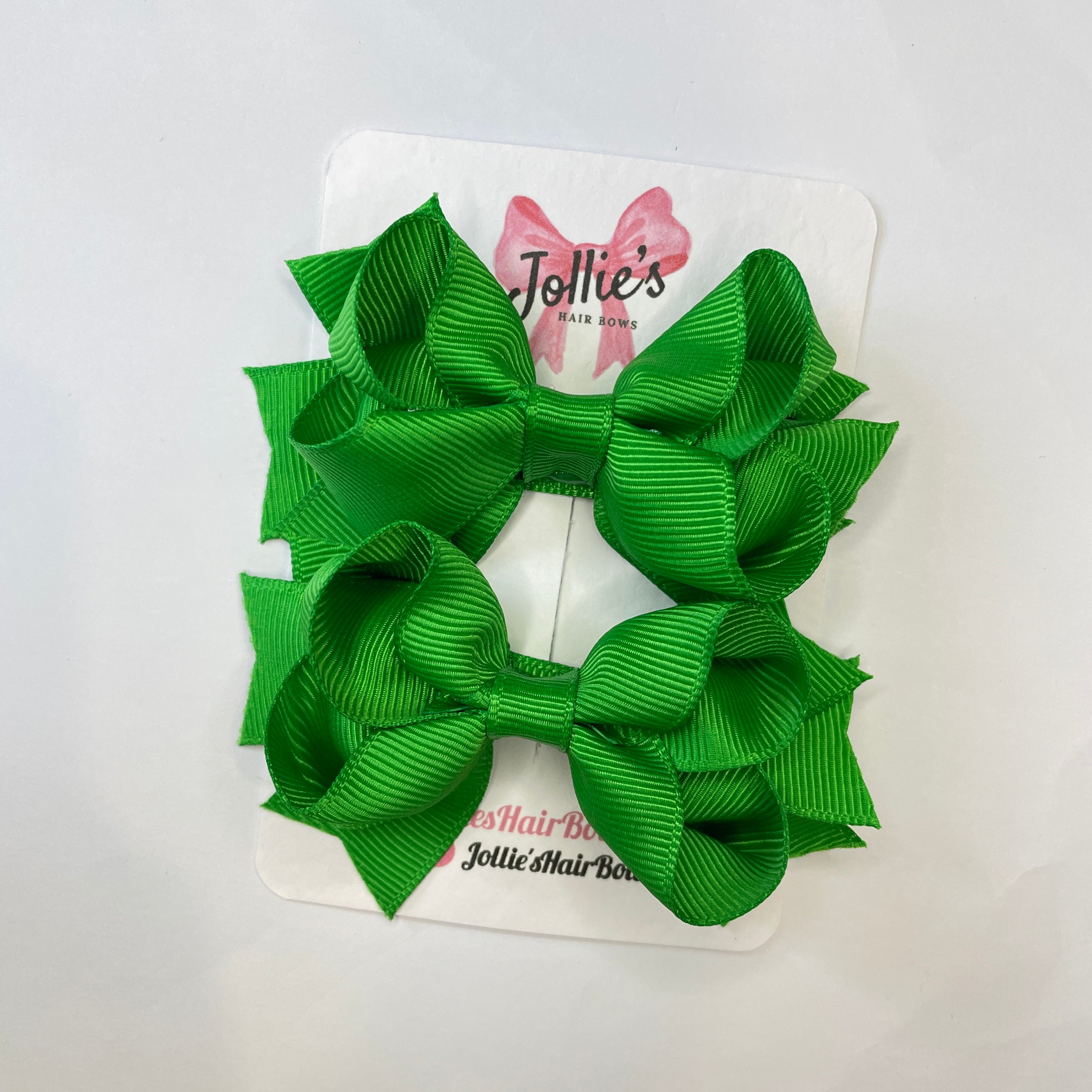 3inch two layers Bow with Clip (pair) - Emerald Green