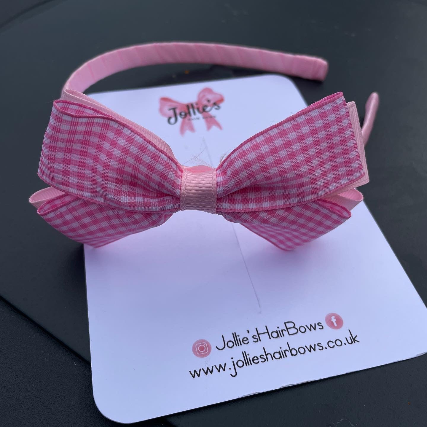 Flat Bow Headband - Pink Gingham