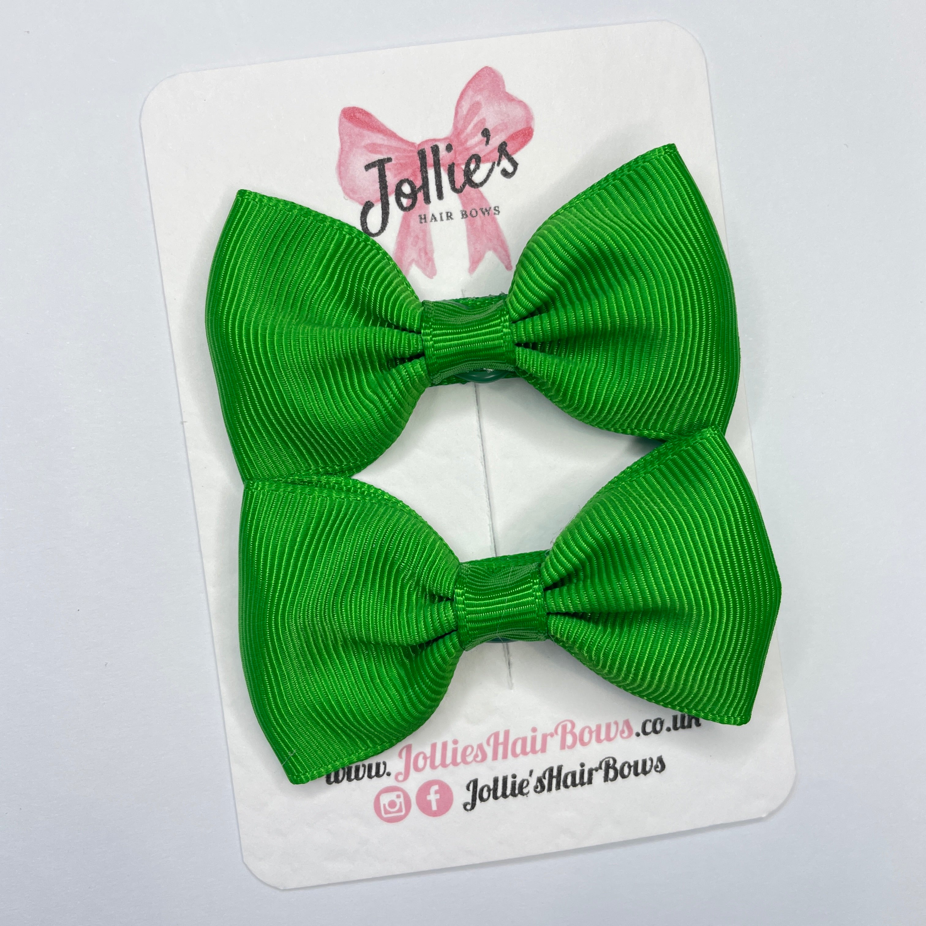 2.5inch Simple Bows with Clip (pair) - Emerald Green