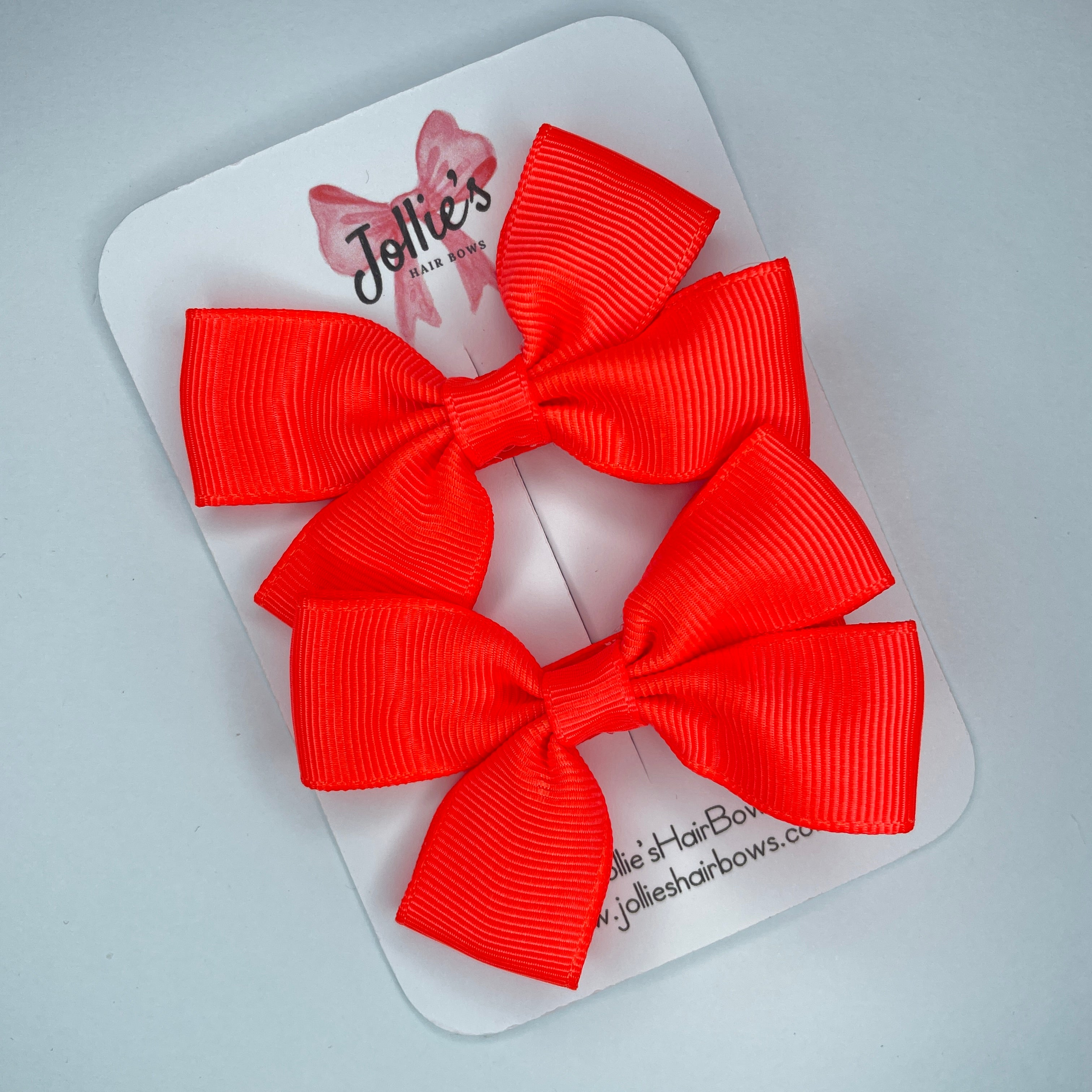 2.5inch Classic Bow with Clip (pair) - Neon Orange