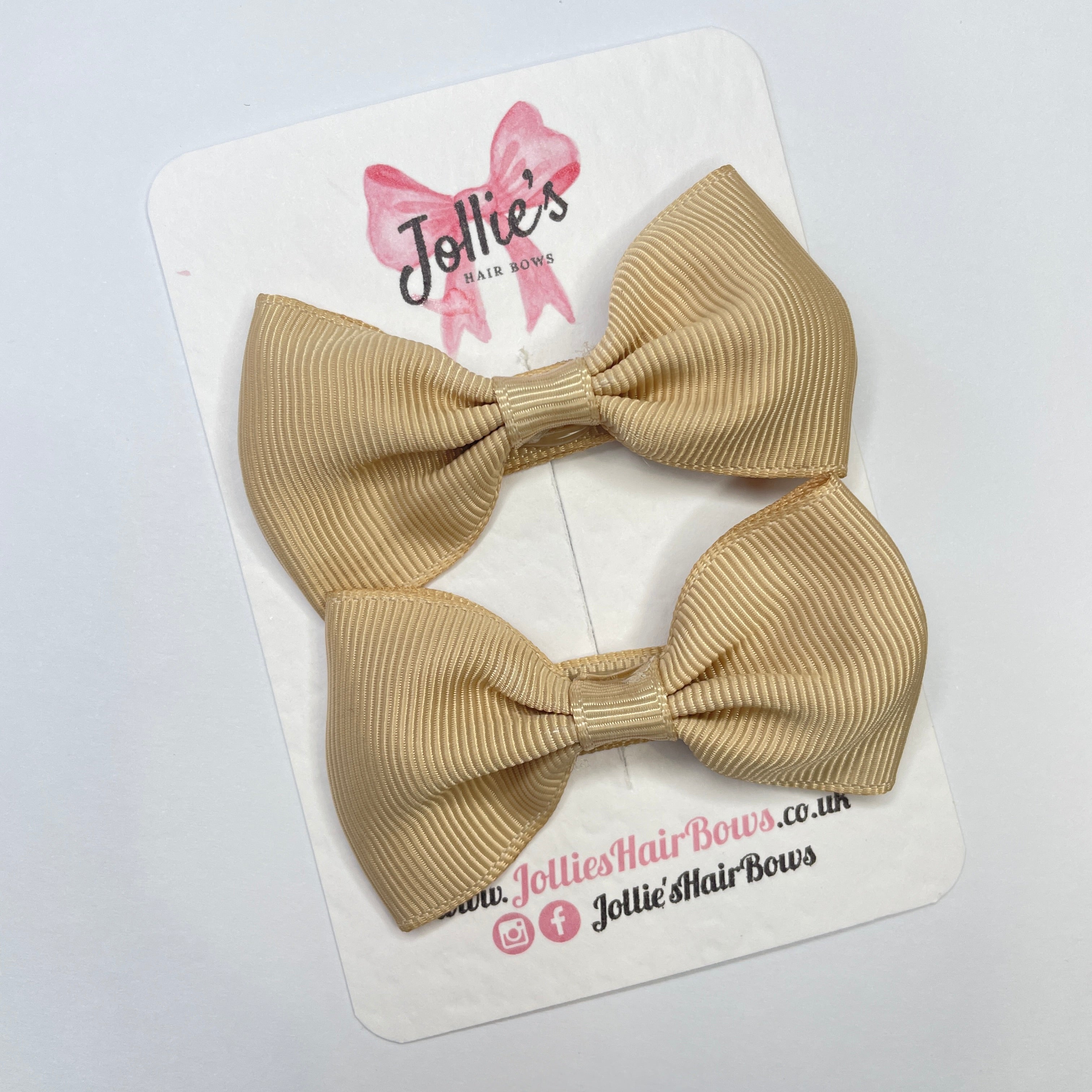 2.5inch Simple Bows with Clip (pair) - Tan