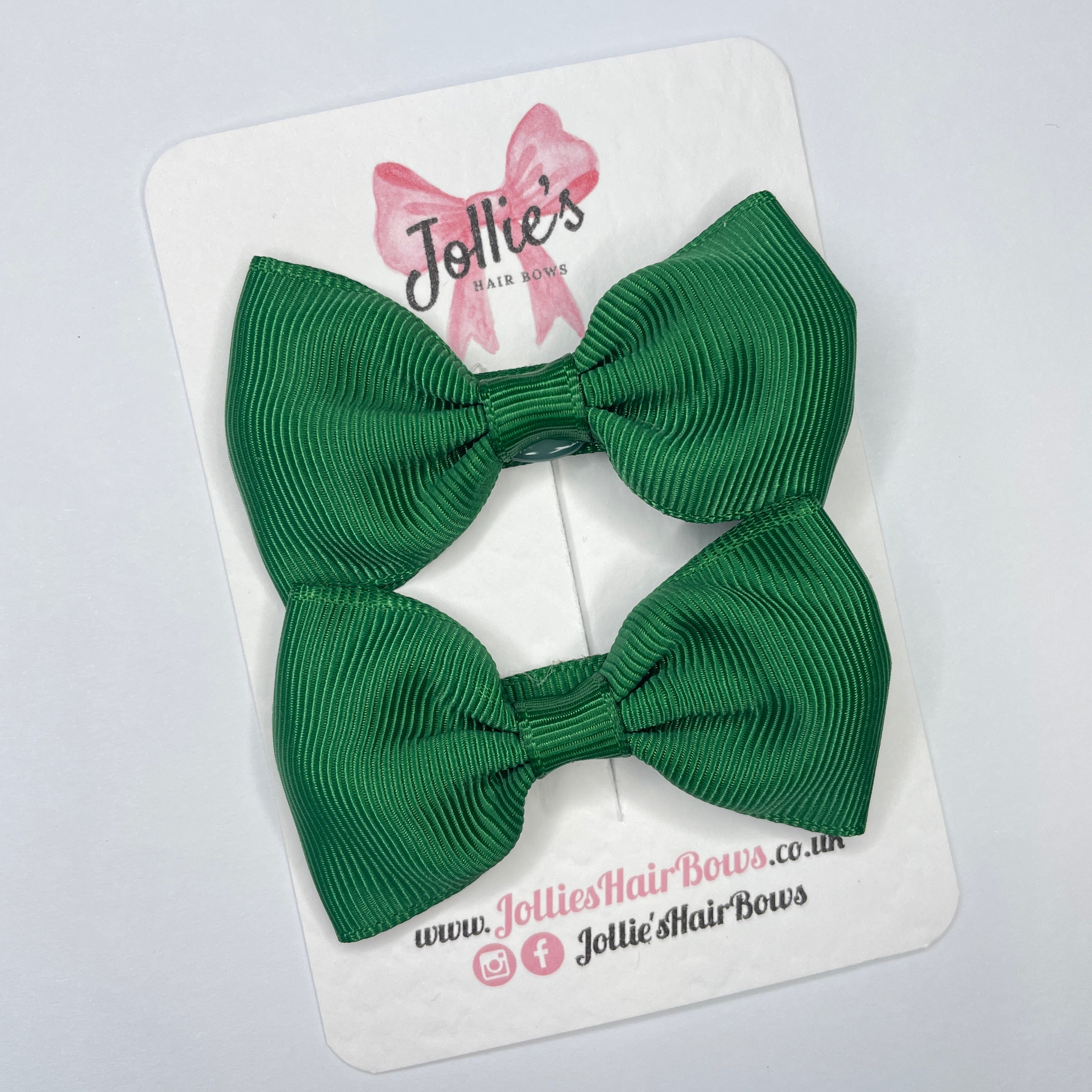 2.5inch Simple Bows with Clip (pair) - Forest Green