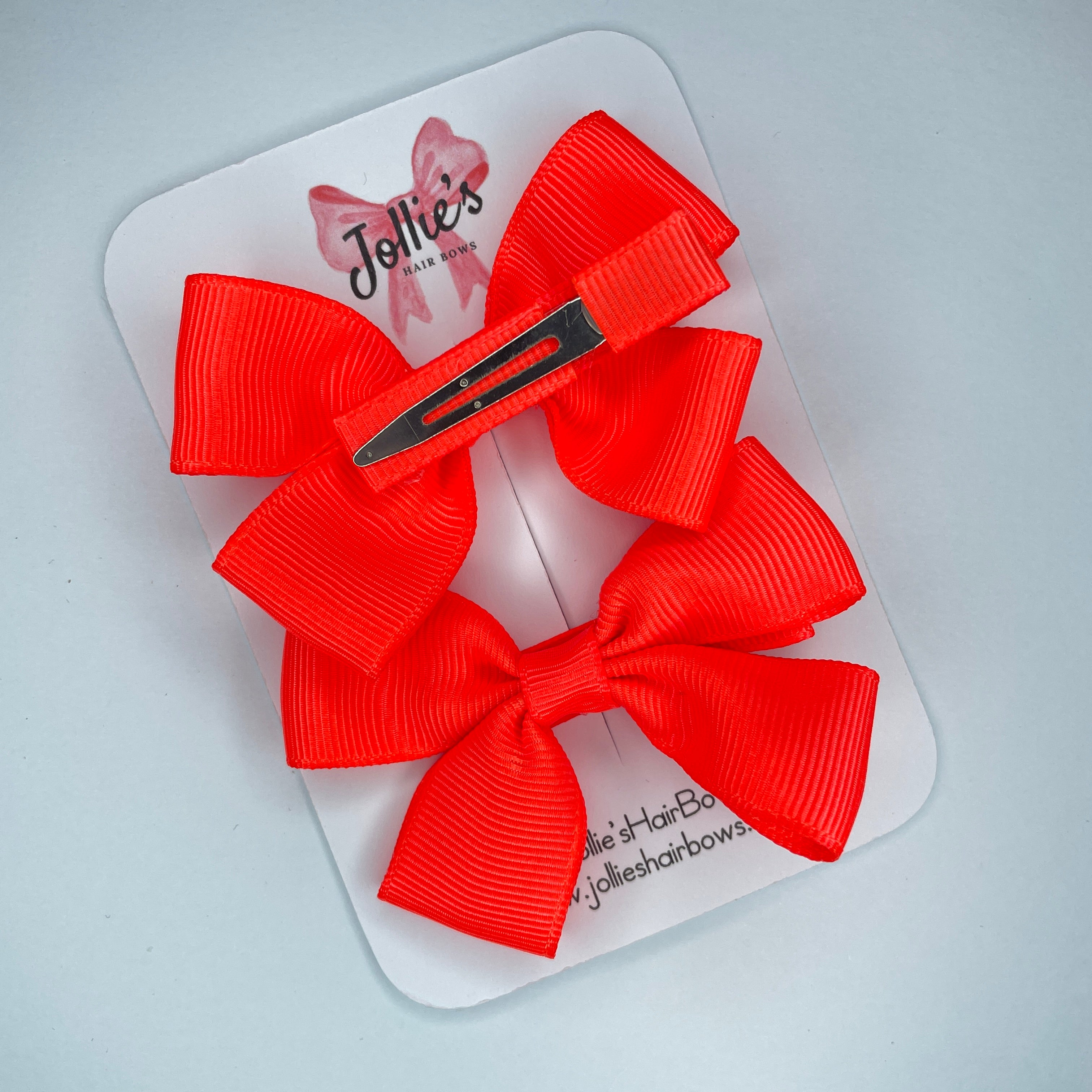 2.5inch Classic Bow with Clip (pair) - Neon Orange