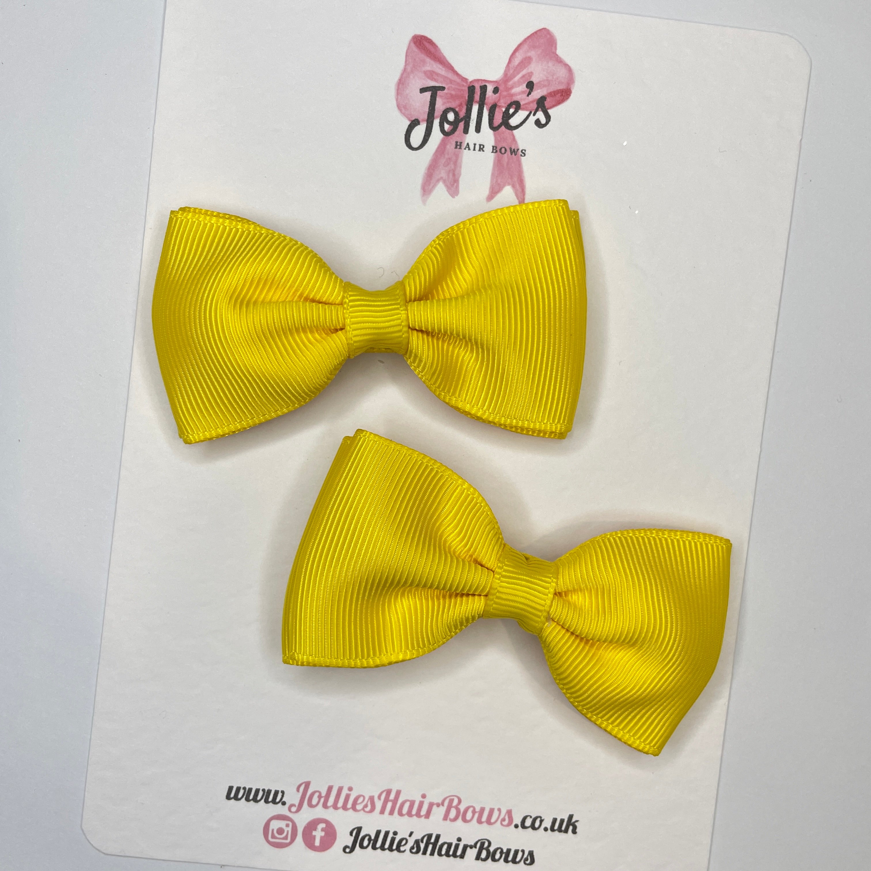 3inch Flat Double Bow with Clip (pair) - Daffodil