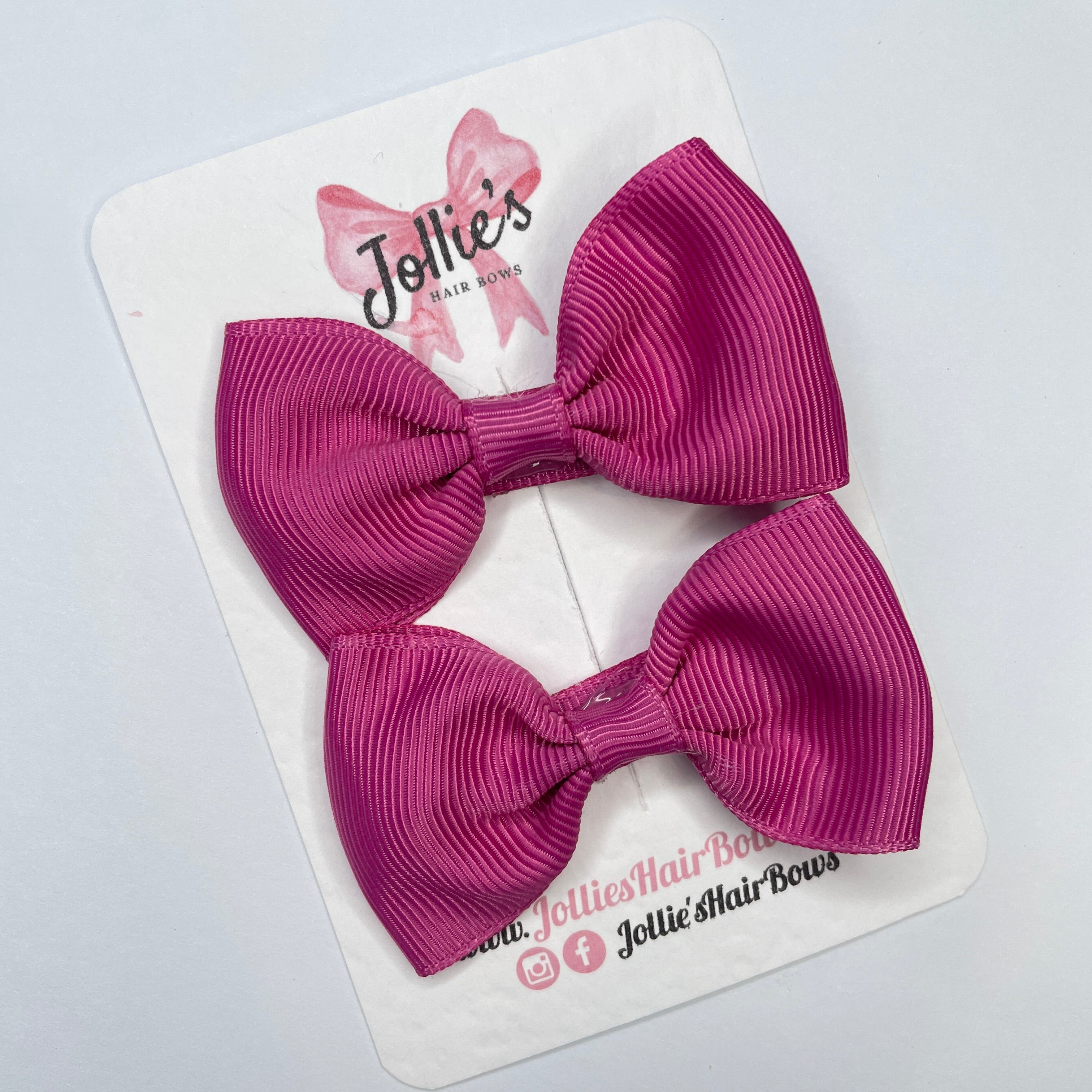 2.5inch Simple Bows with Clip (pair) - Raspberry Rose