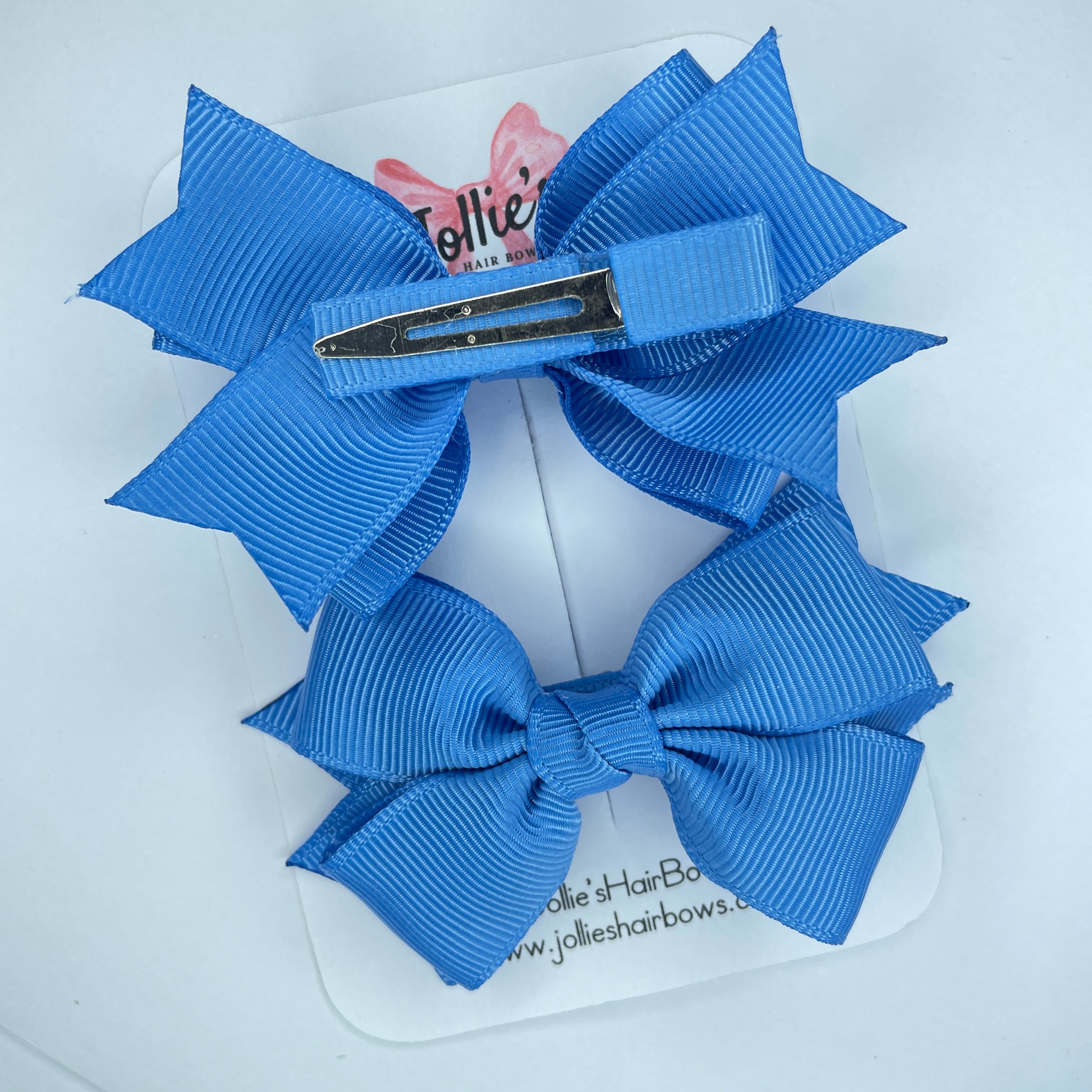 3inch Layered Bow with Clip (pair) - Capri Blue