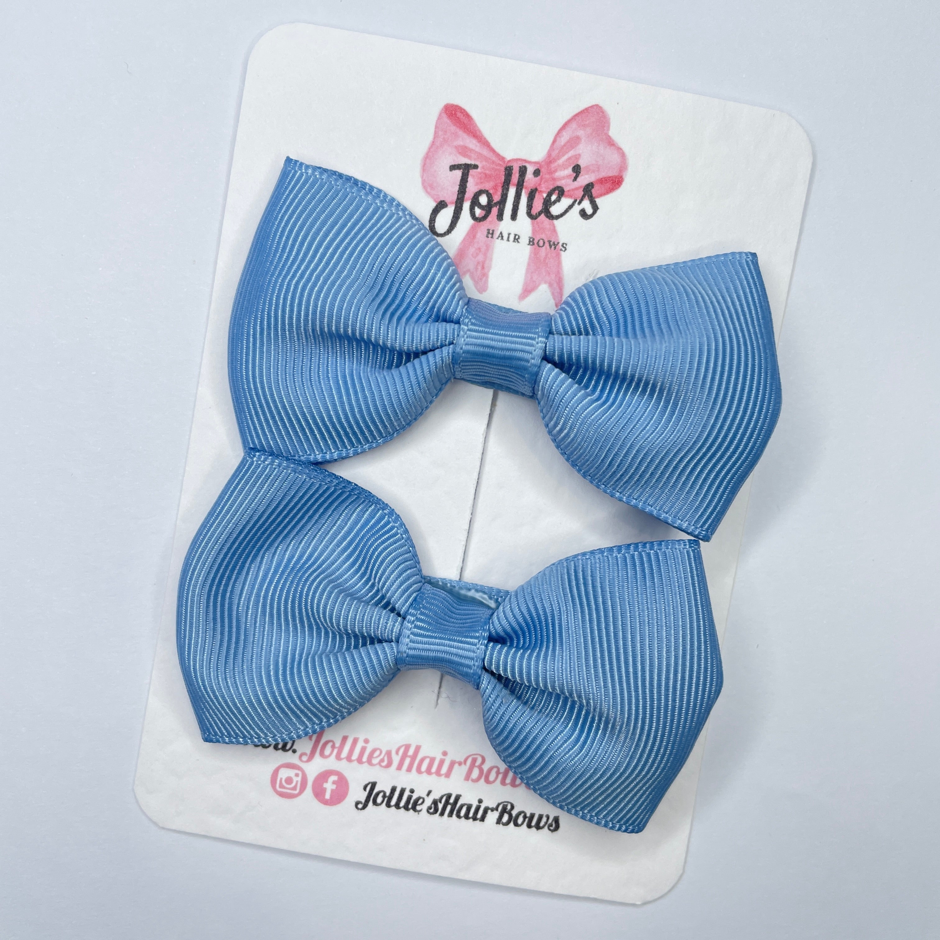 2.5inch Simple Bows with Clip (pair) - French Blue