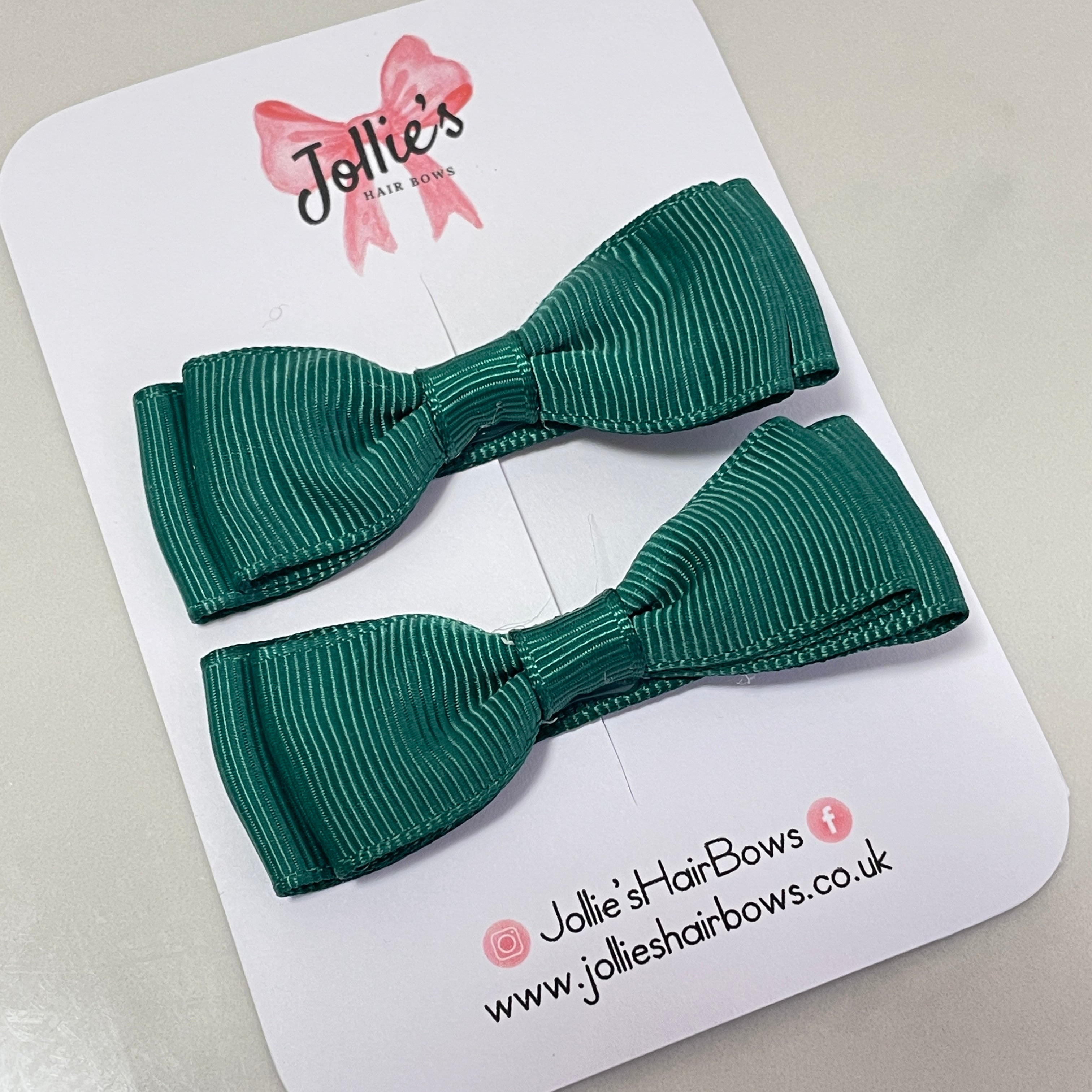 2inch Bow with Clip (pair) - Hunter Green