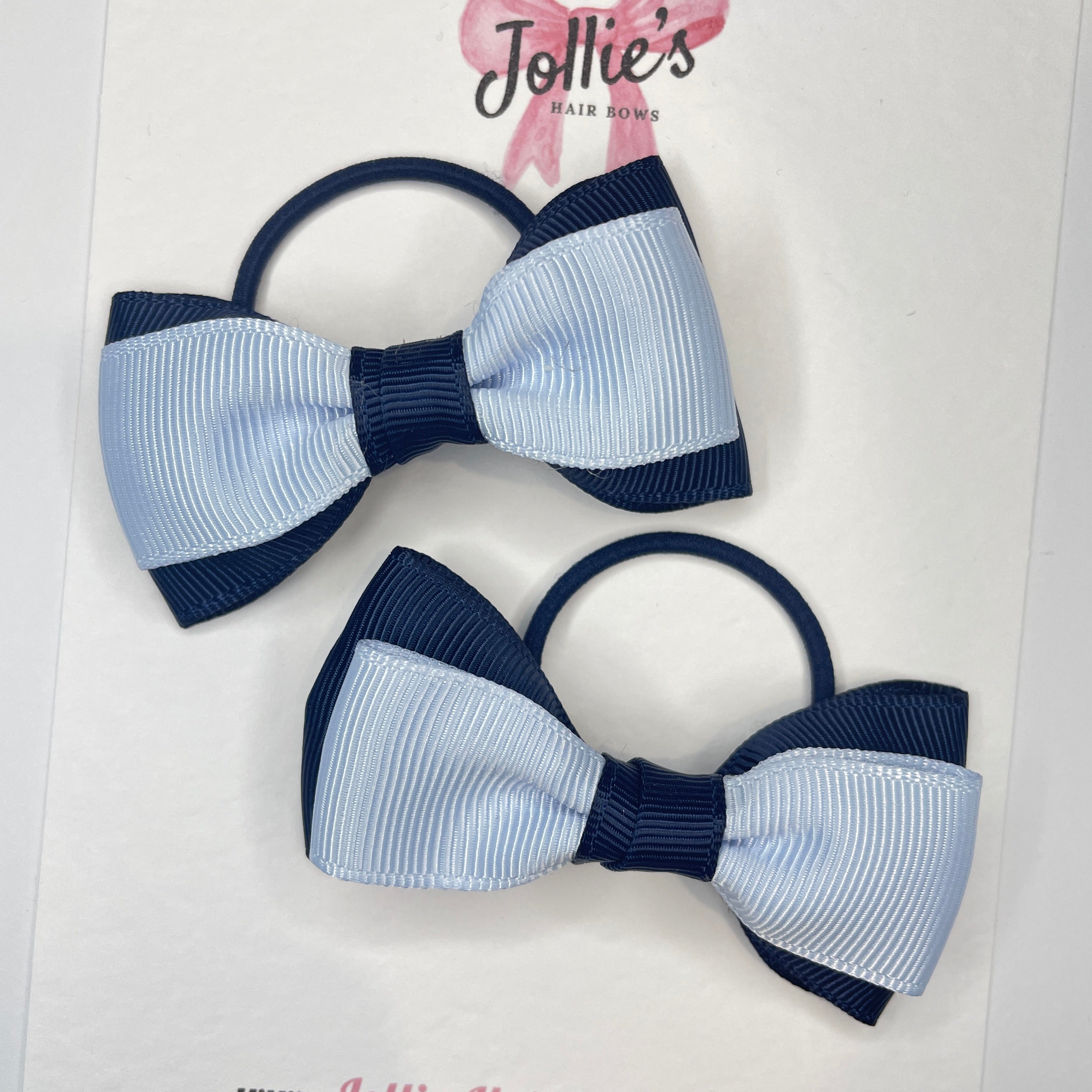 3inch School Bow with Thin Elastic (pair) - Navy & Bluebell