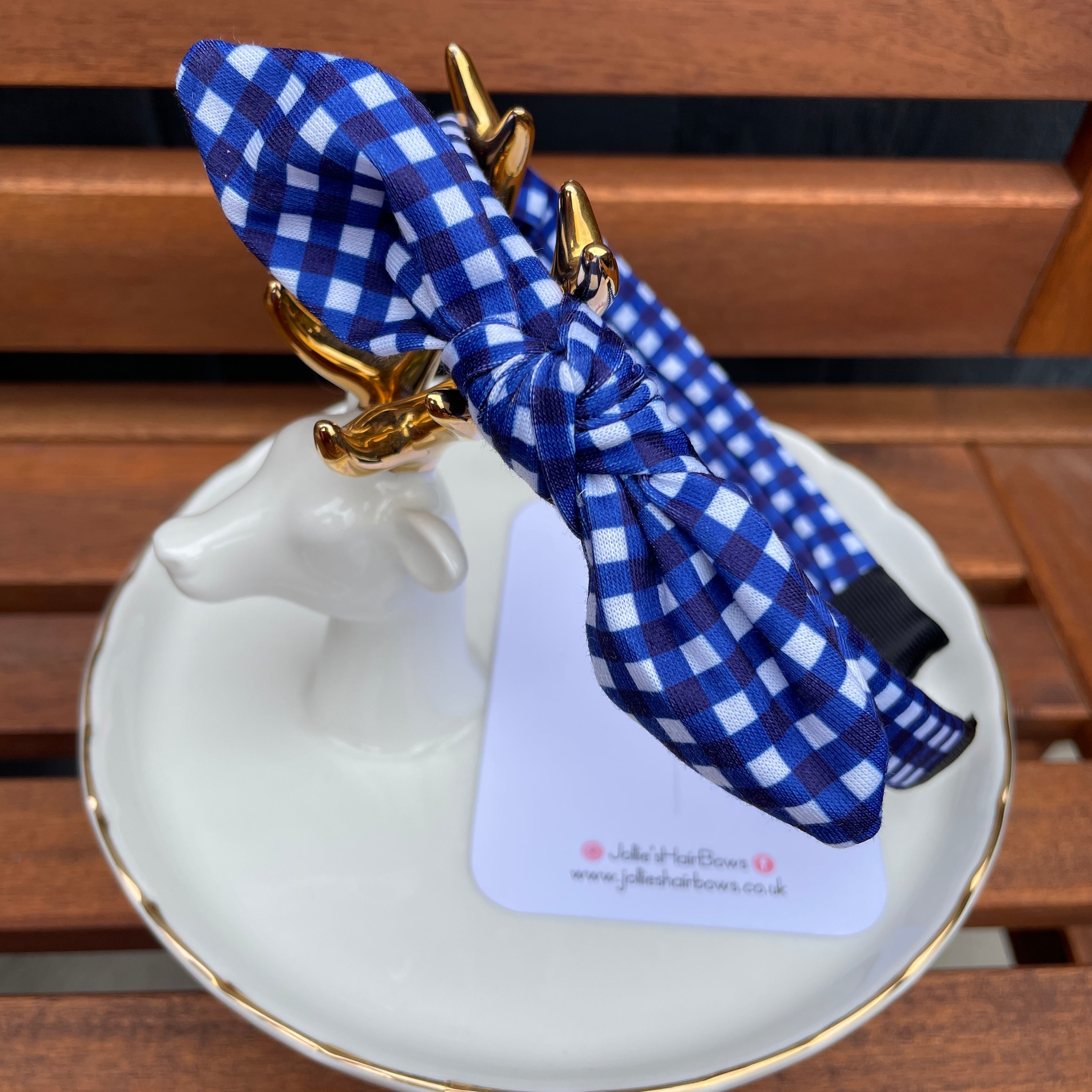 Bunny Ear Headband - Blue Gingham