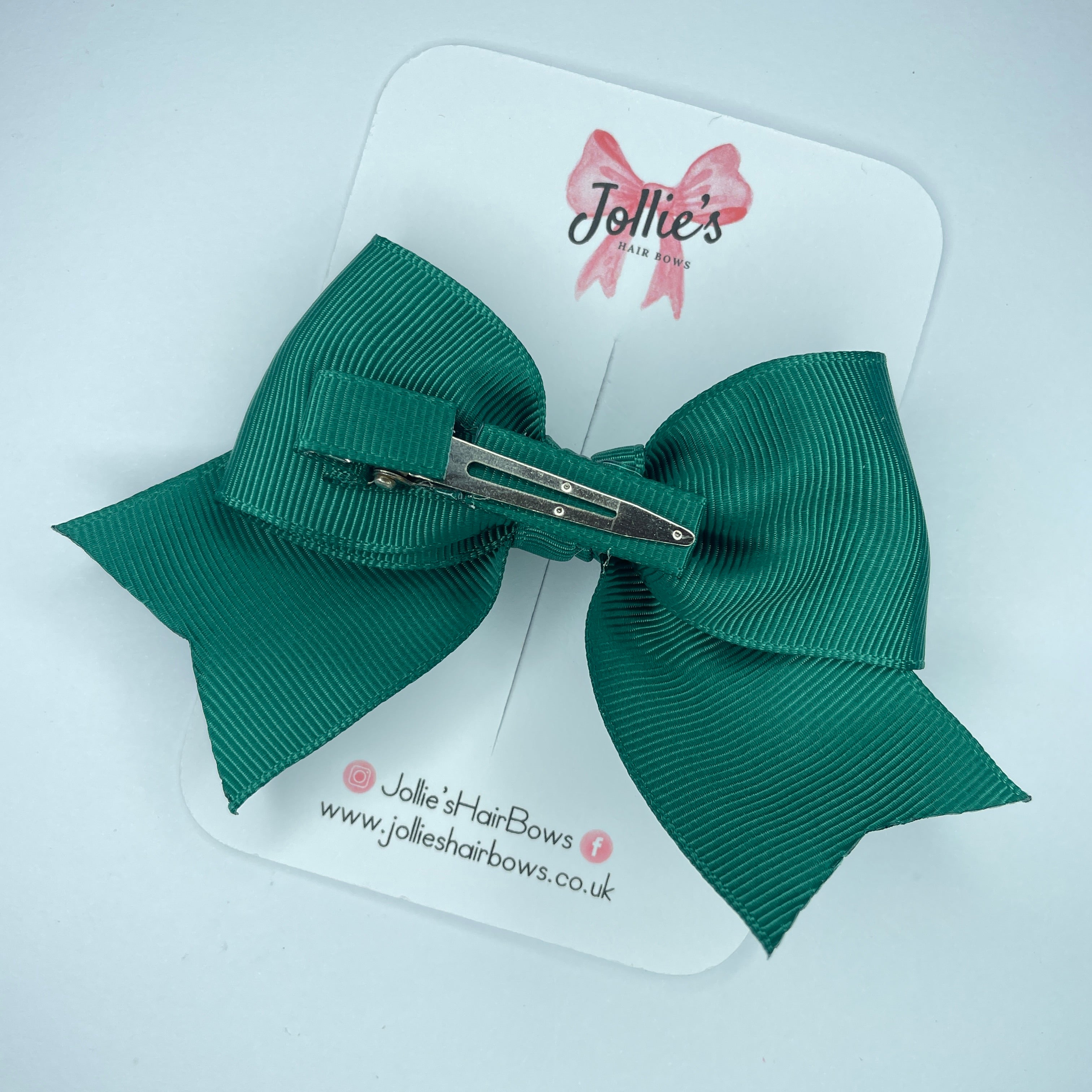 4inch Ribbon Bow with Clip - Hunter Green