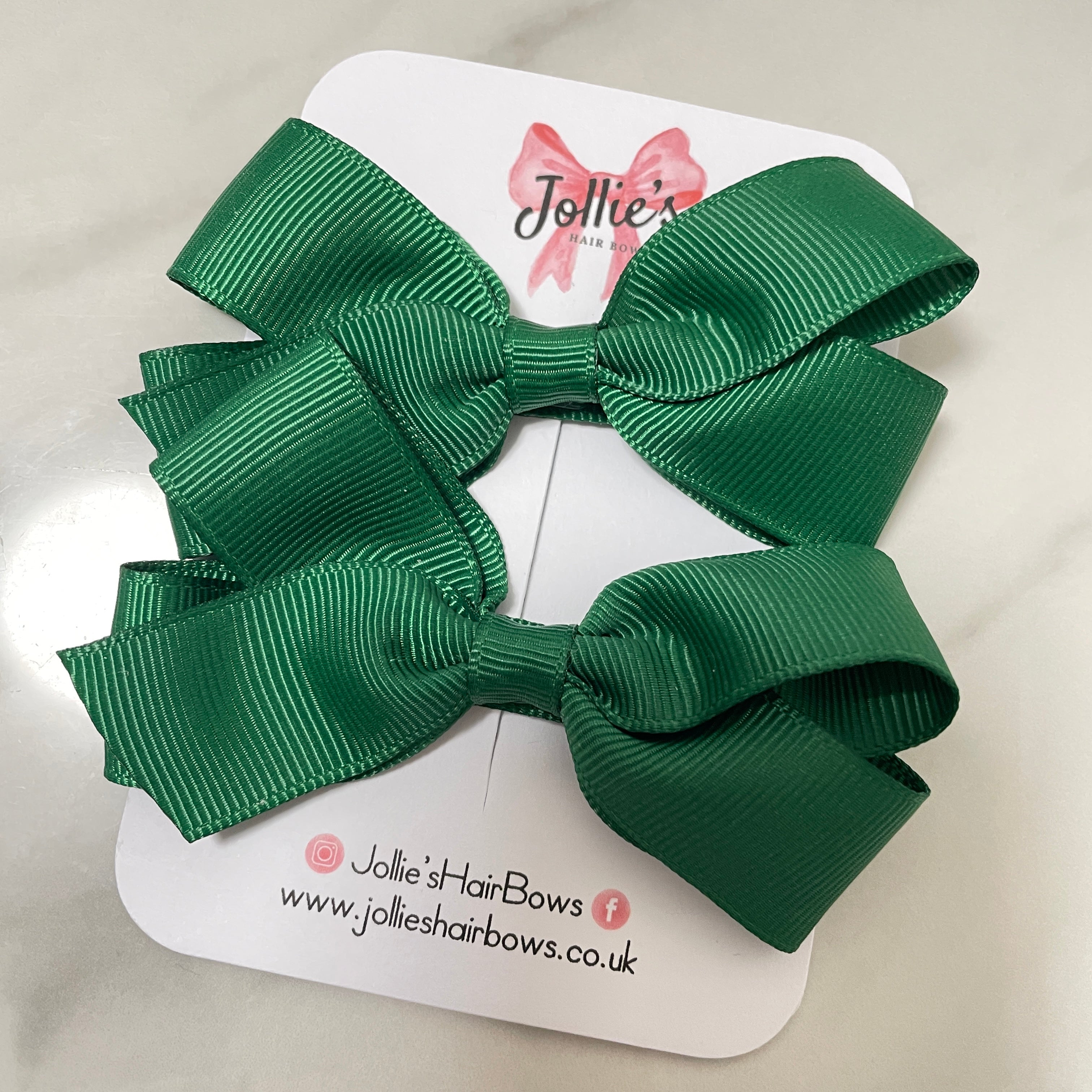 3.5inch Bow with Clip (pair) - Forest Green