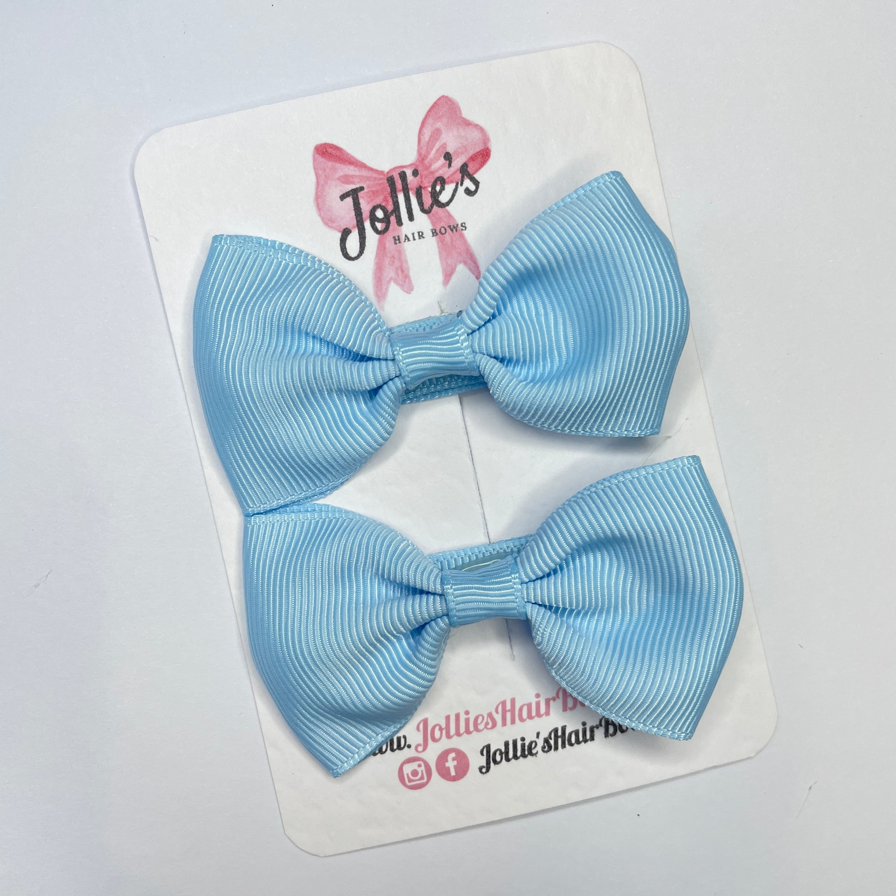 2.5inch Simple Bows with Clip (pair) - Blue Topaz