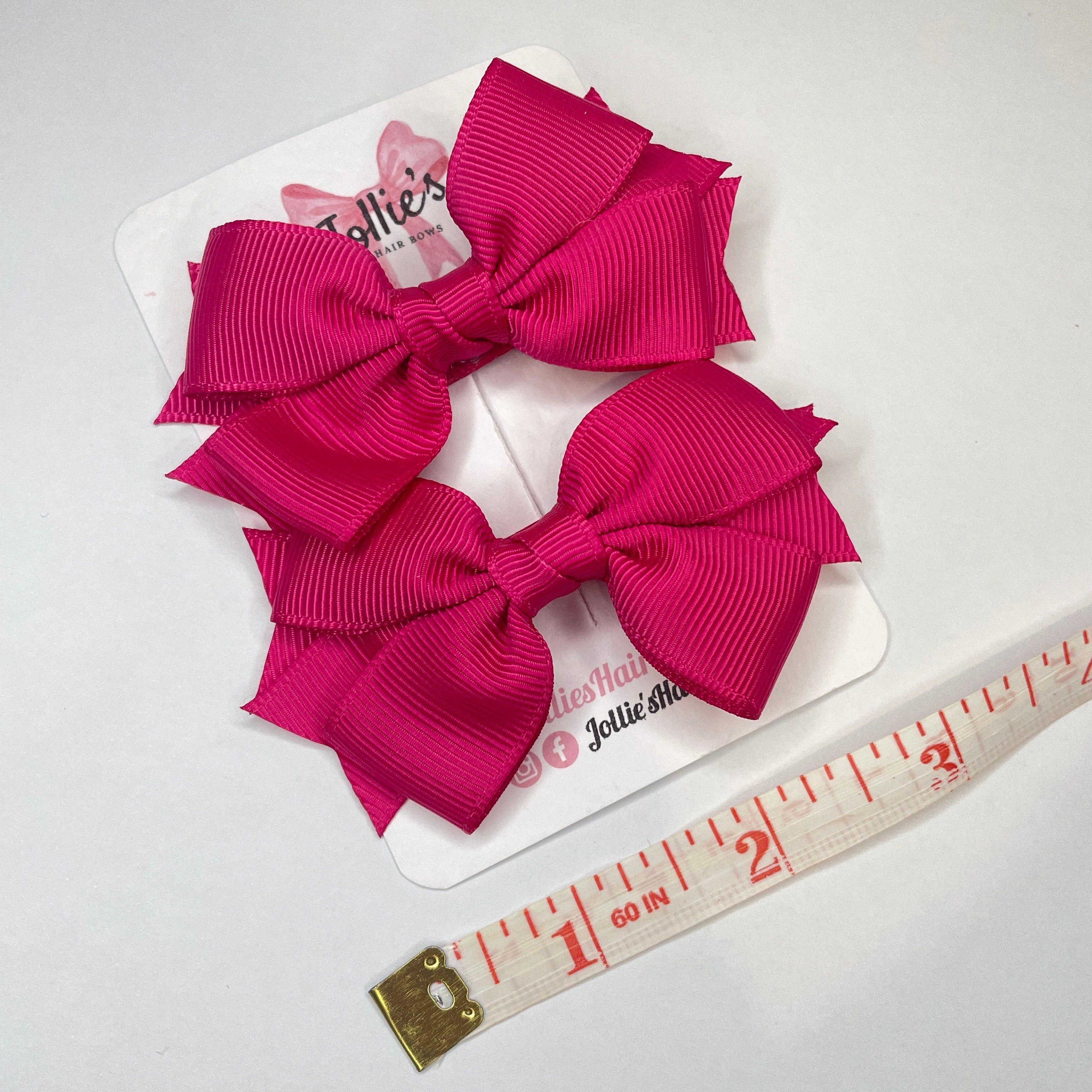 3inch Layered Bow with Clip (pair) - Azalea