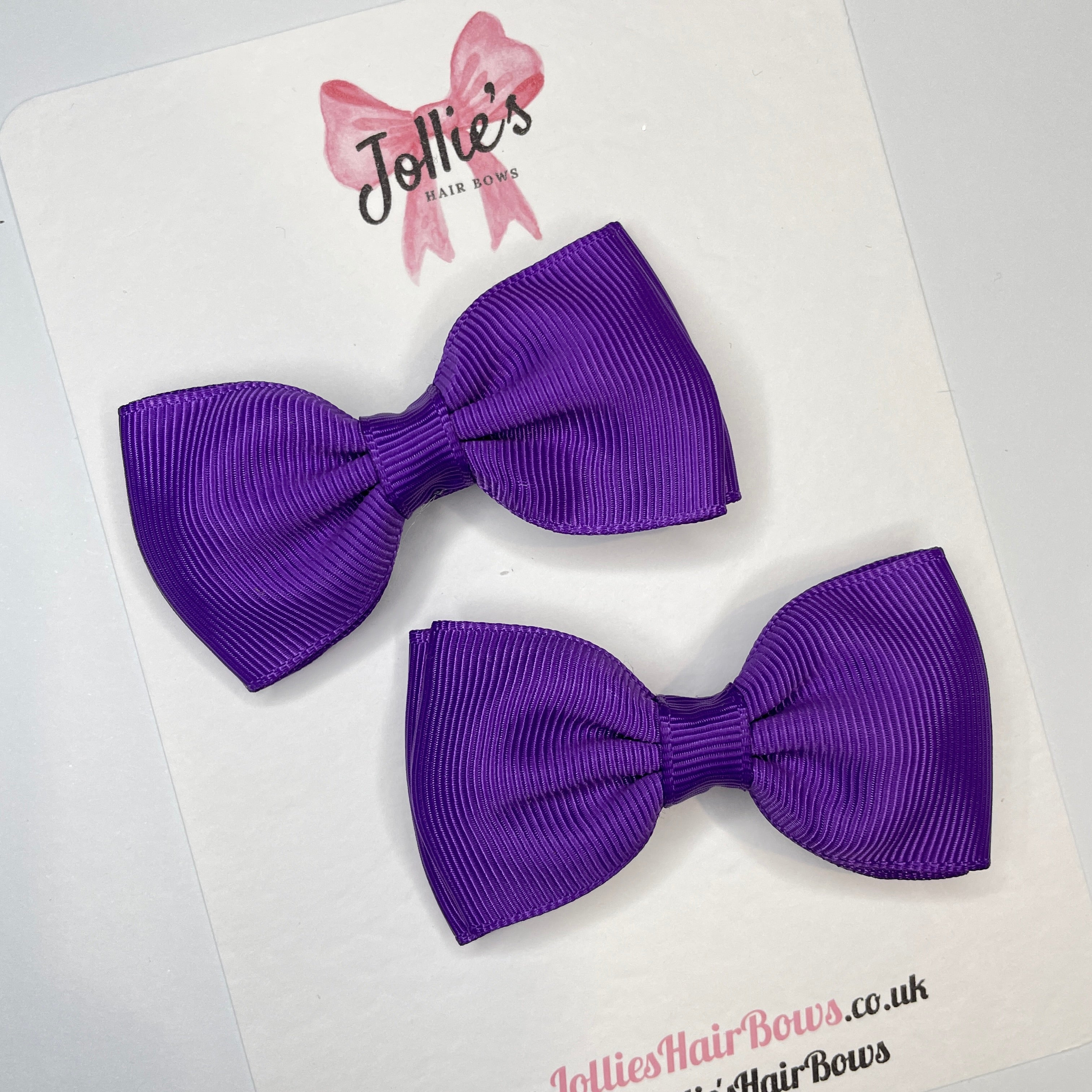 3inch Flat Double Bow with Clip (pair) - Purple