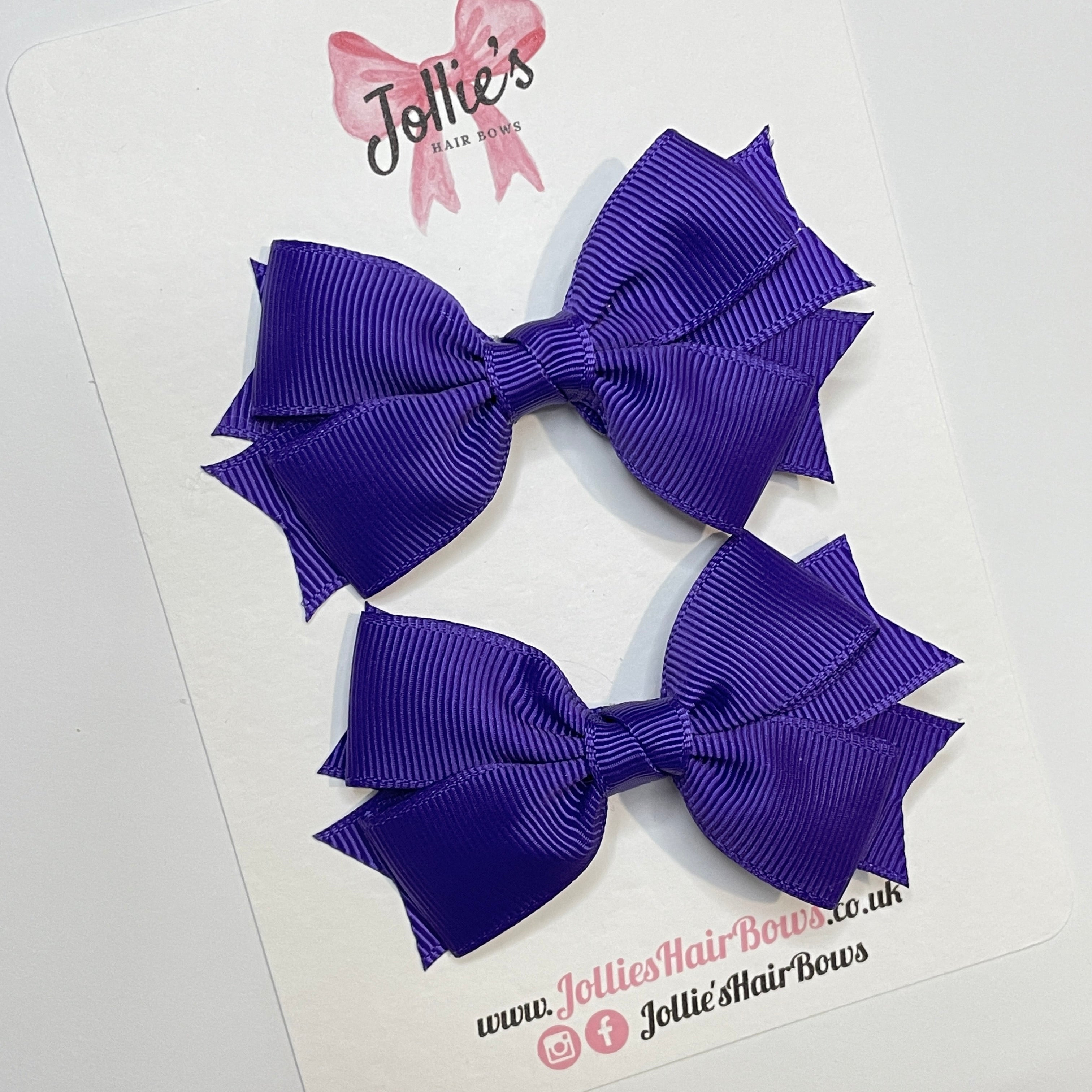 3inch Layered Bow with Clip (pair) - Regal Purple