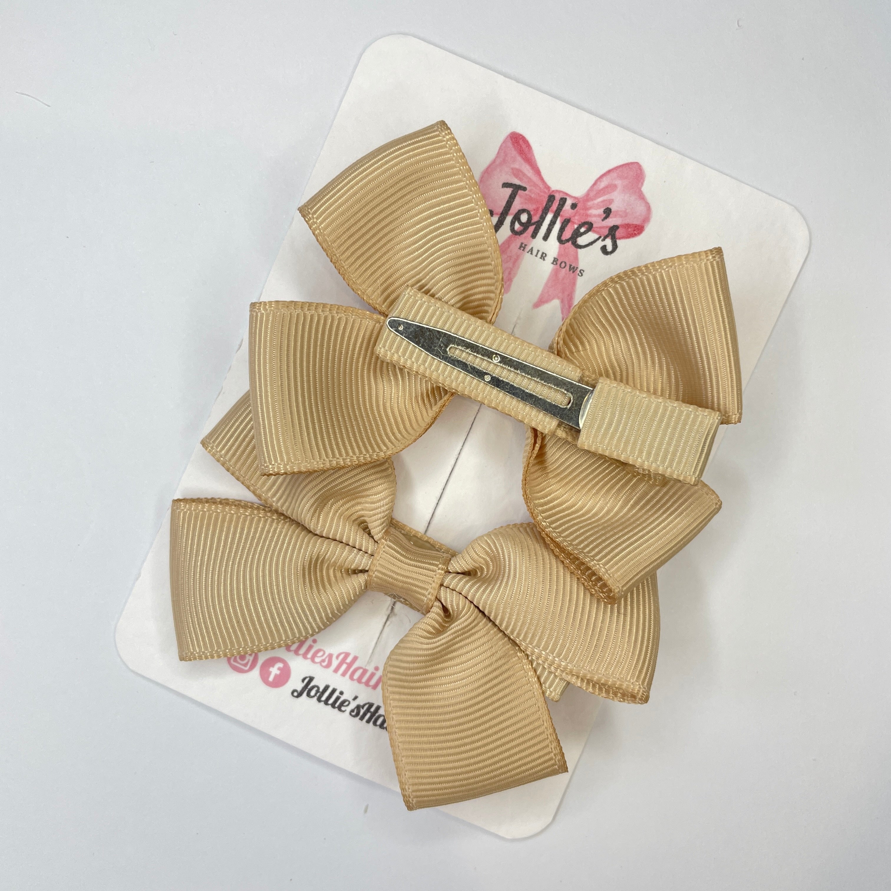 2.5inch Classic Bow with Clip (pair) - Tan