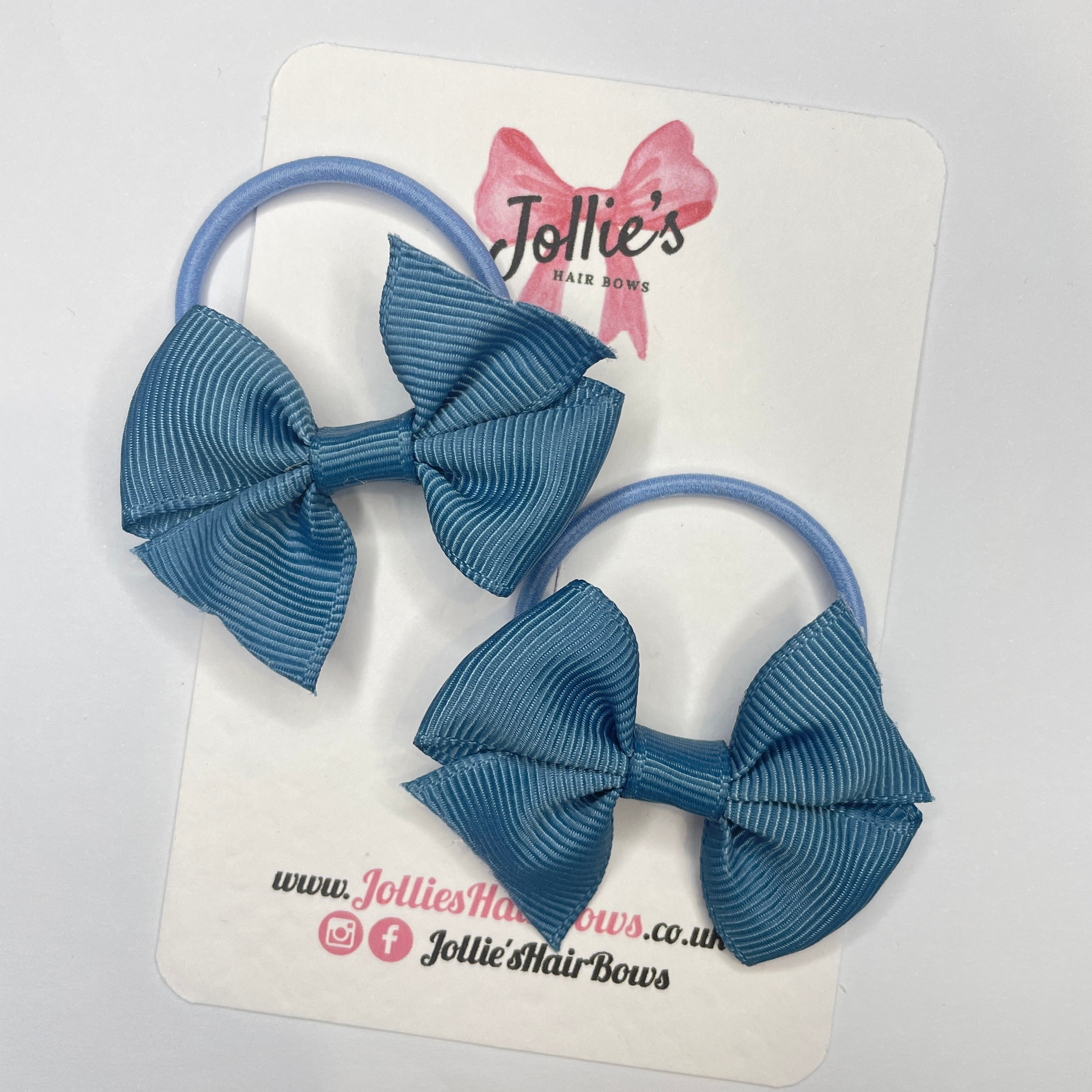 2inch Bow with thin elastic (pair) - Antique Blue