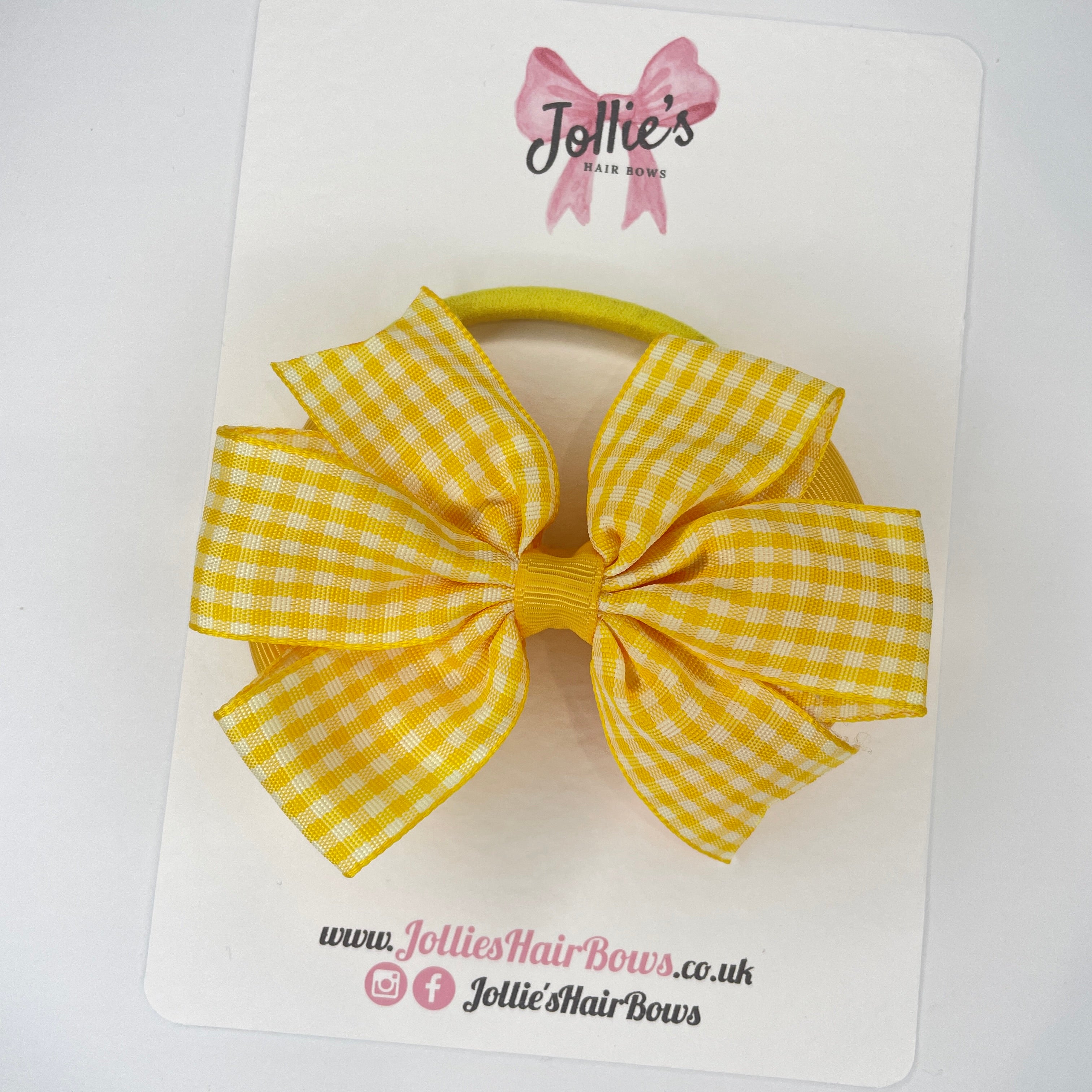 3.5inch Flat Double Bow with Bobble - Yellow Gingham