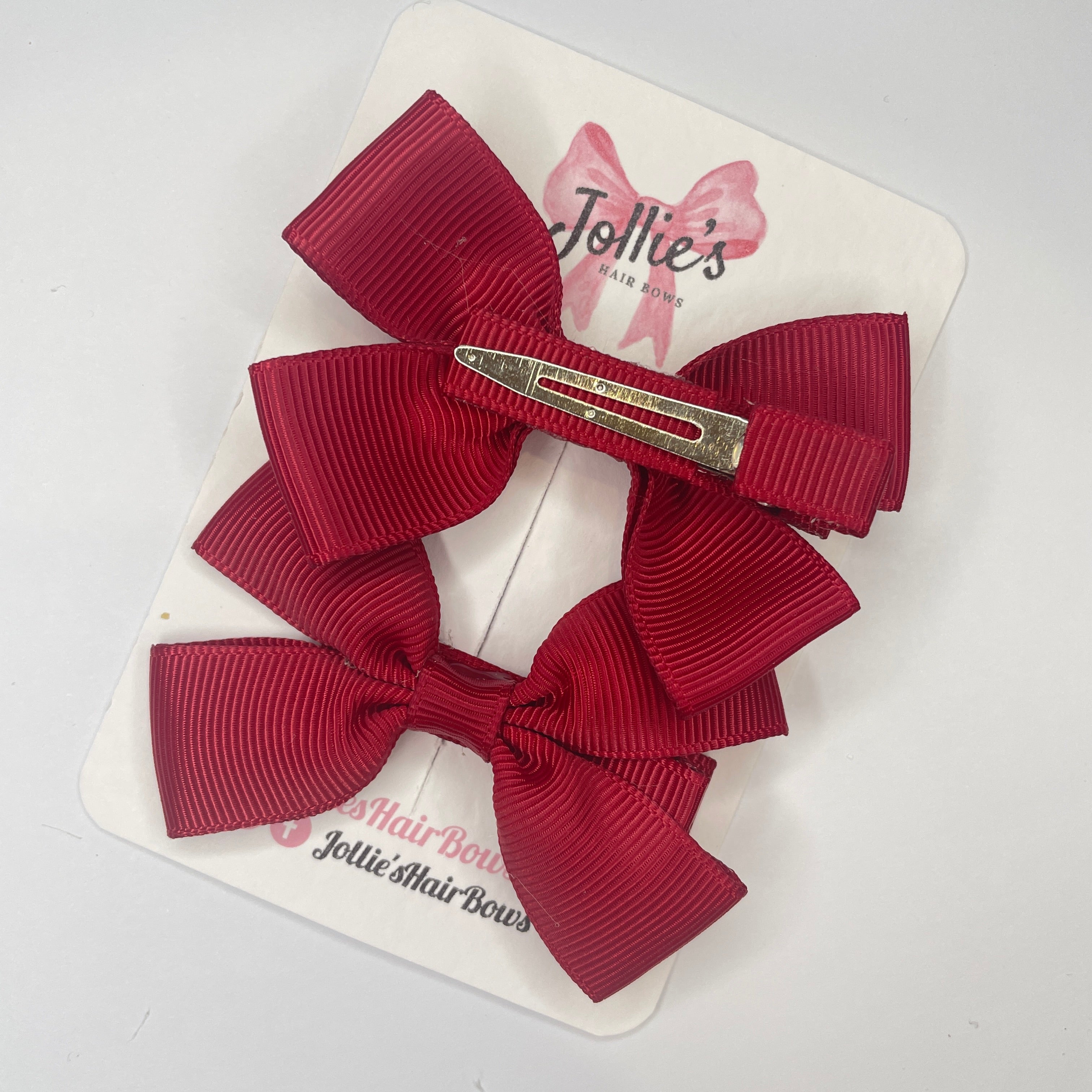 2.5inch Classic Bow with Clip (pair) - Scarlet Red