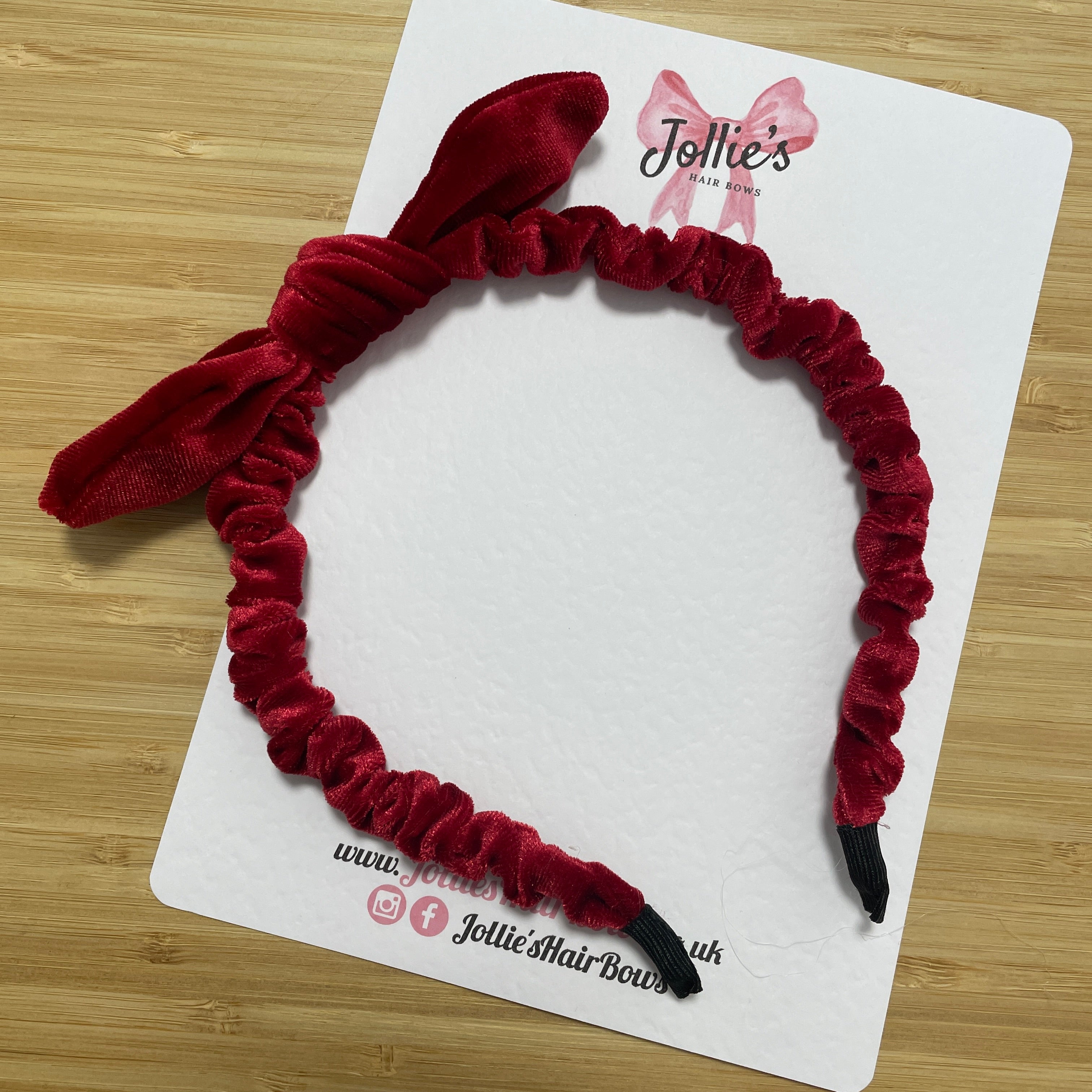Velvet Bunny Ear Headband - Red