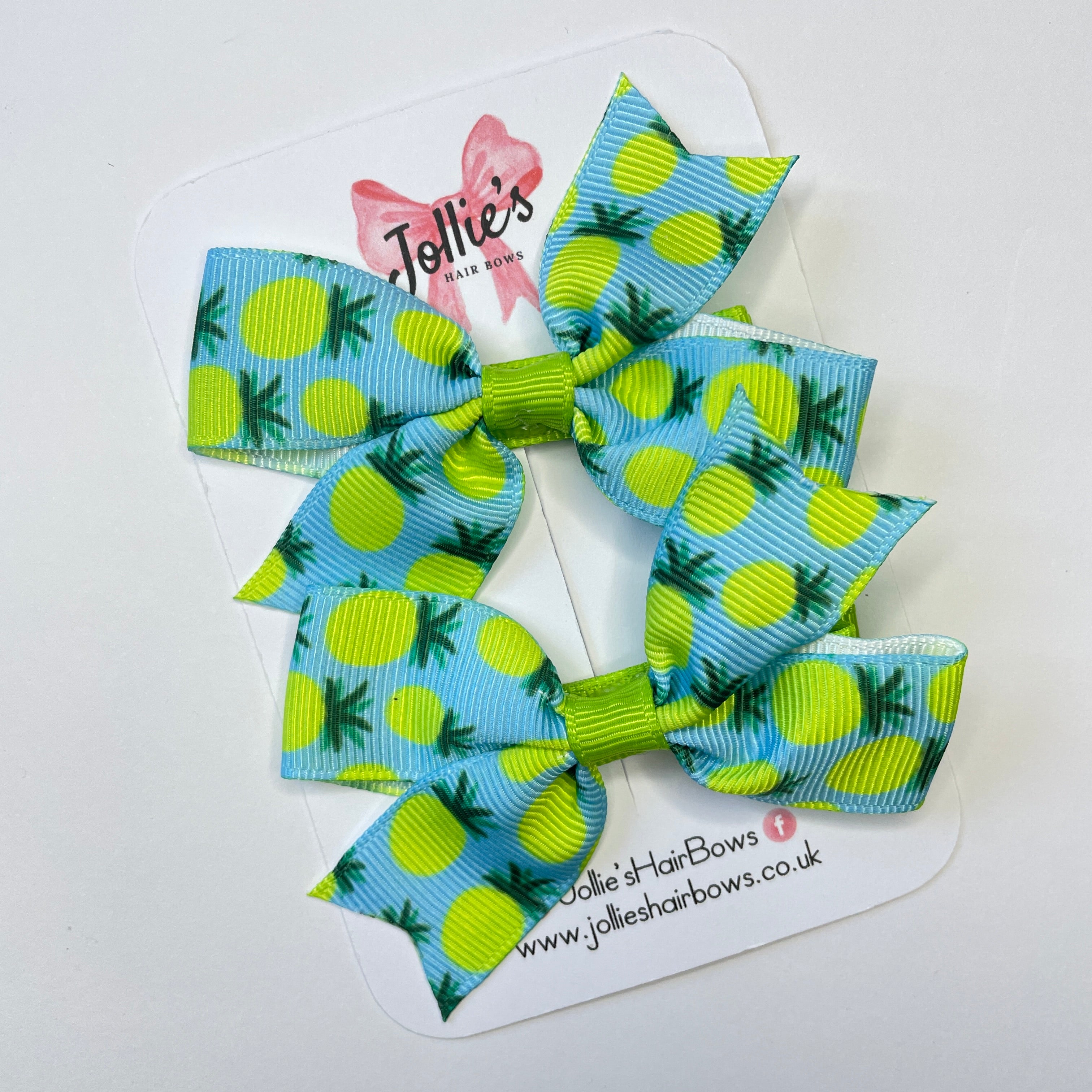 3inch Printed Ribbon Bow with Clip (pair) - Pineapples