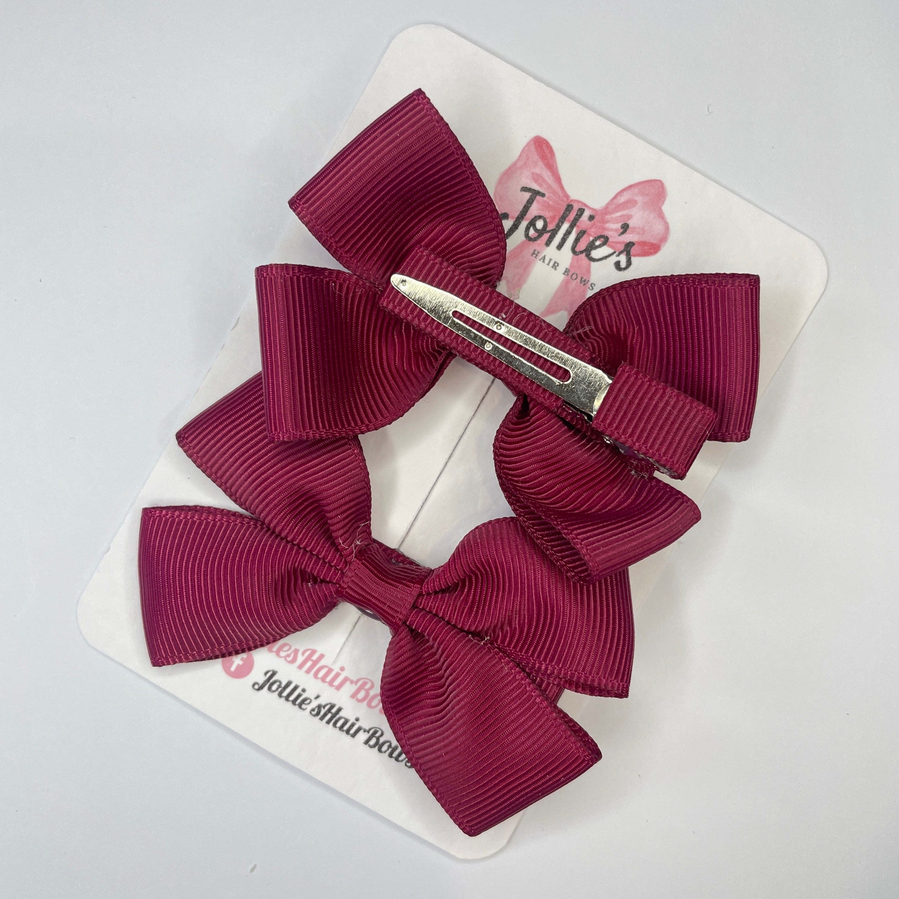 2.5inch Classic Bow with Clip (pair) - Wine