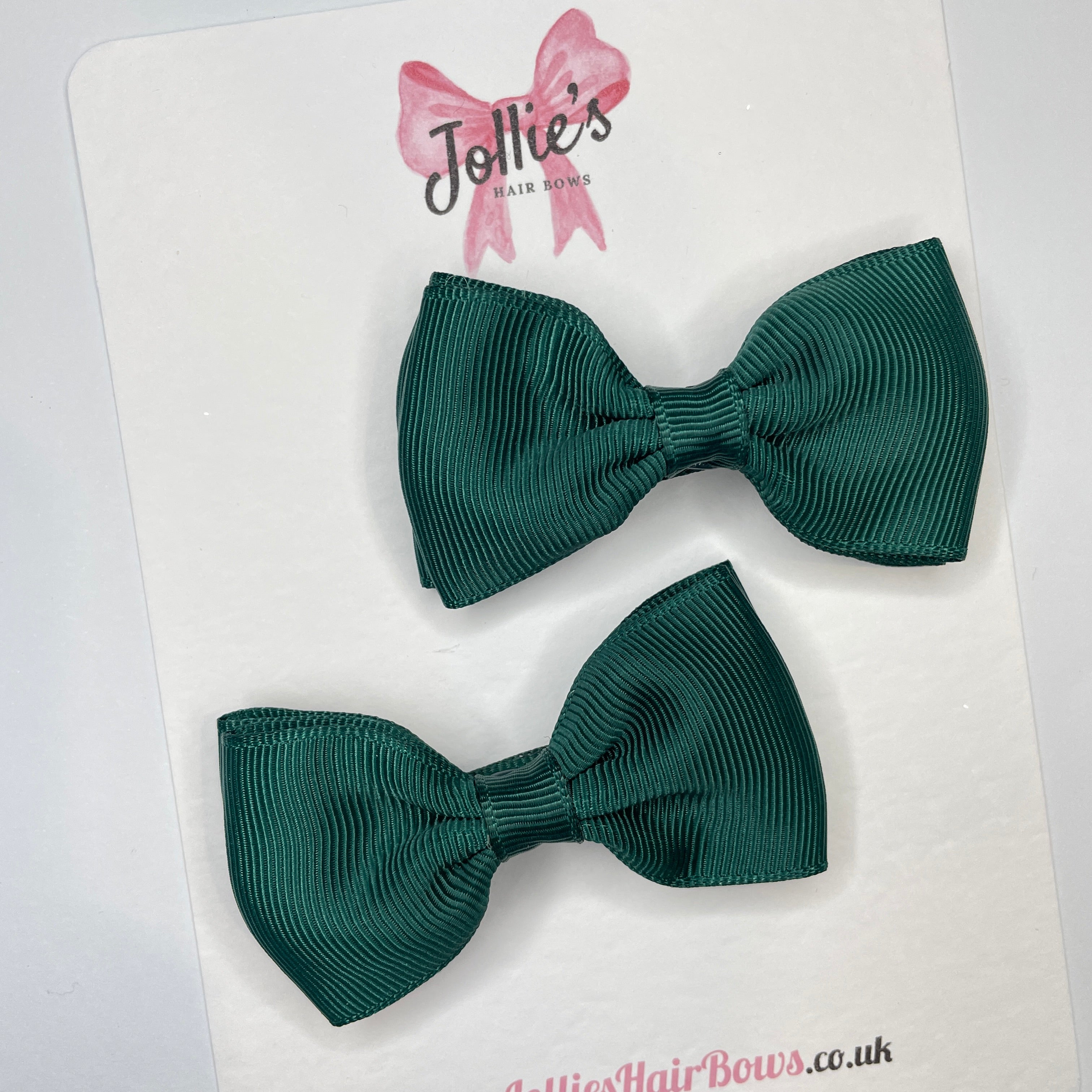 3inch Flat Double Bow with Clip (pair) - Forest Green