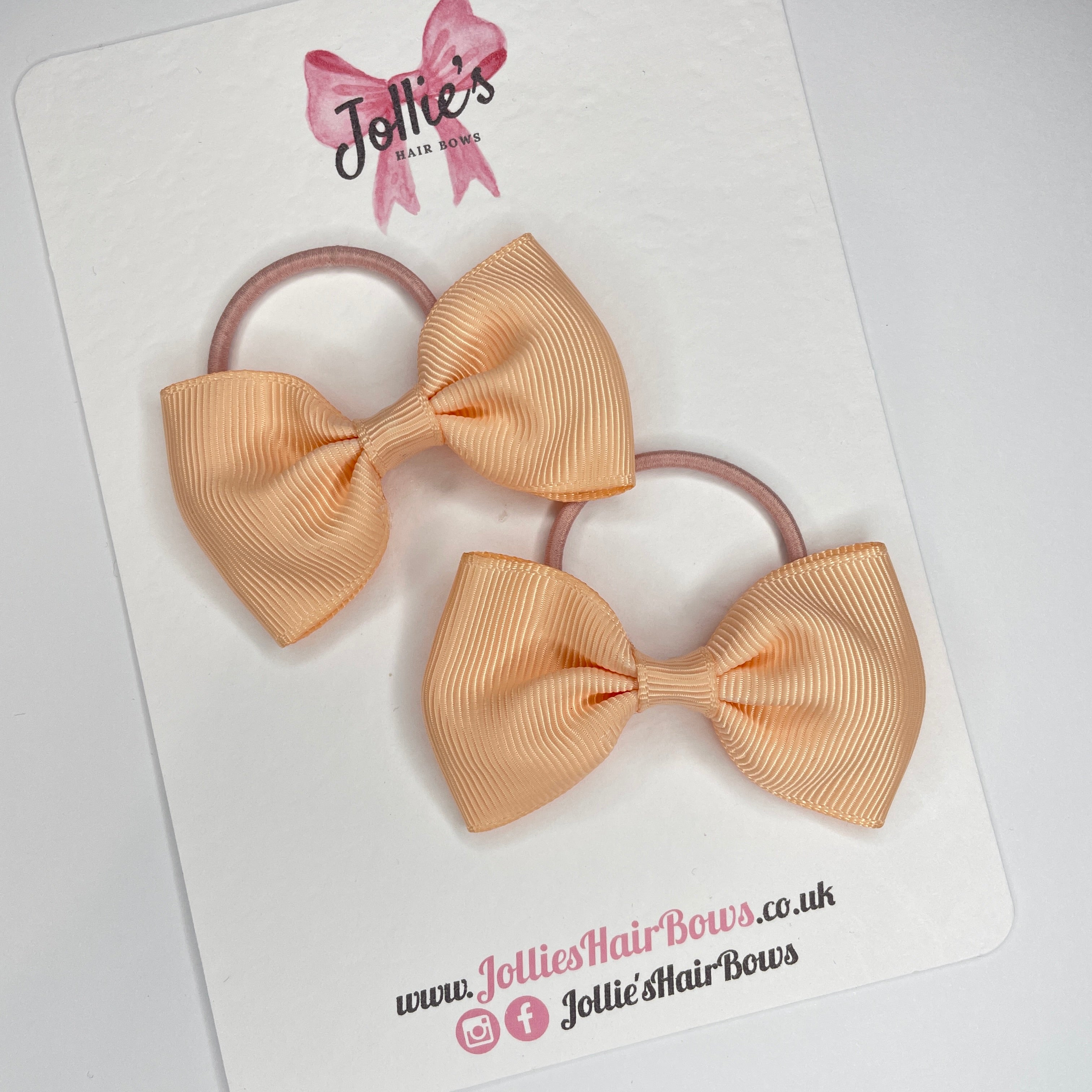 2.5inch Simple Bows with Thin Elastic (pair) - Petal Peach