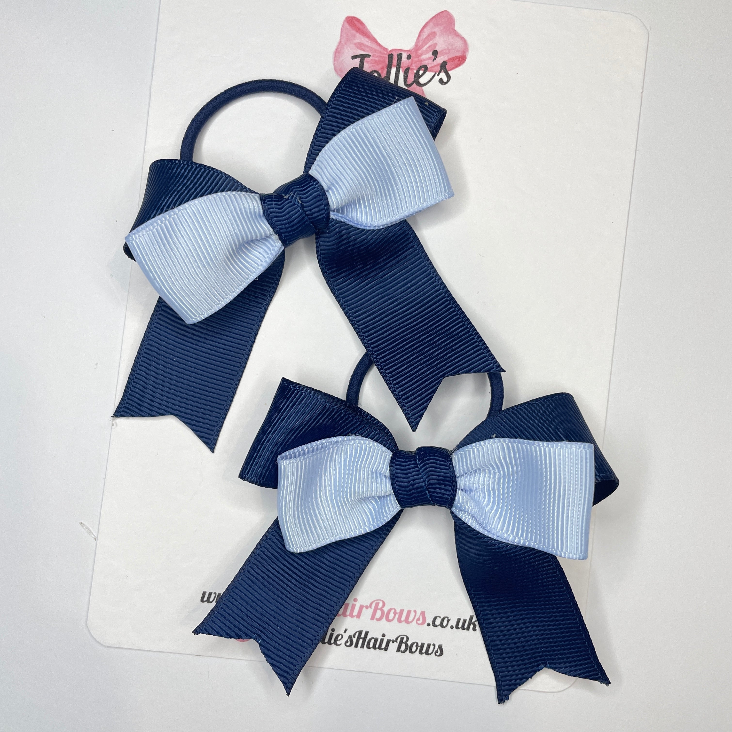3inch Tail Bow with Thin Elastic (pair) - Navy & Bluebell