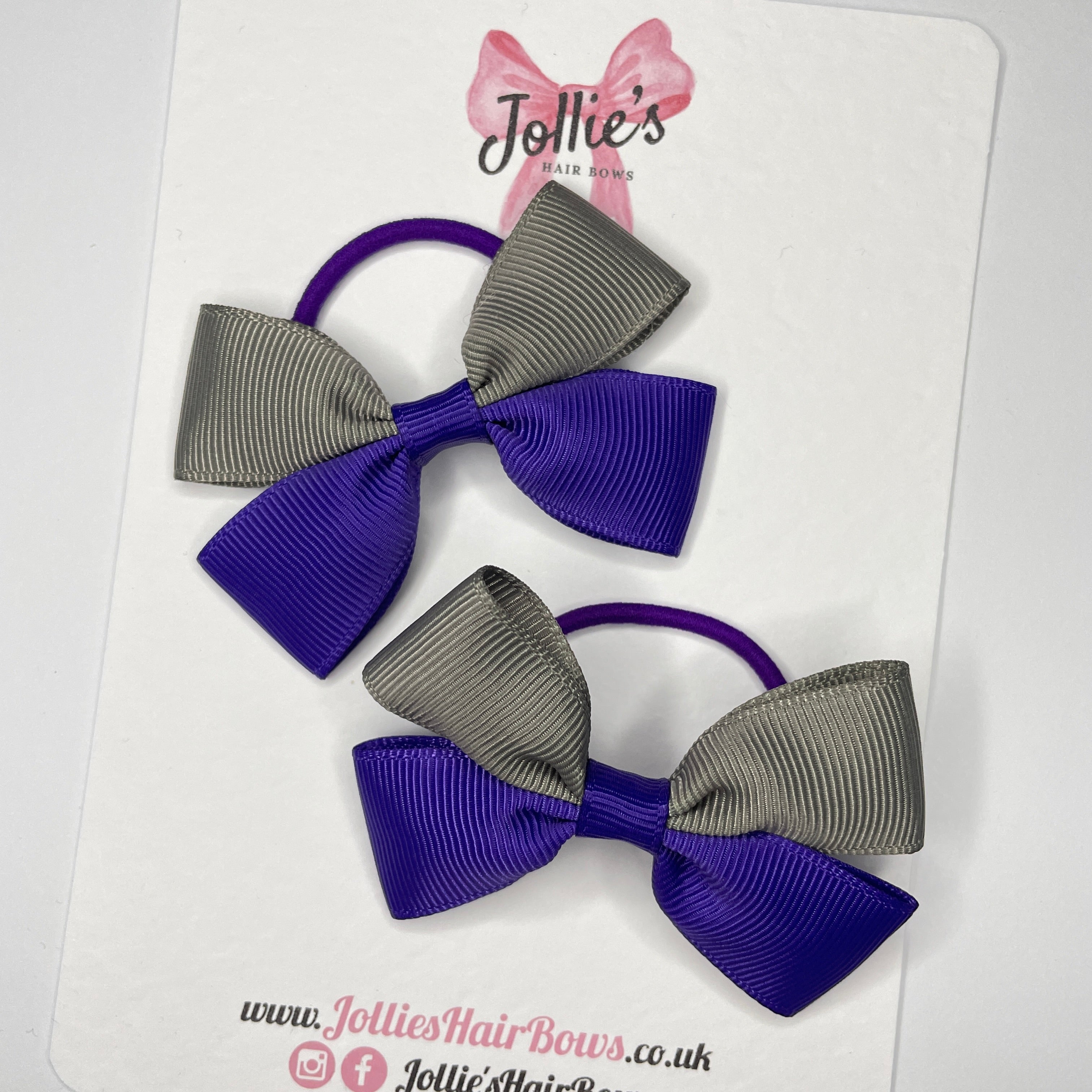 2.5inch bows set with Thin Elastic - Regal Purple & Metal Grey