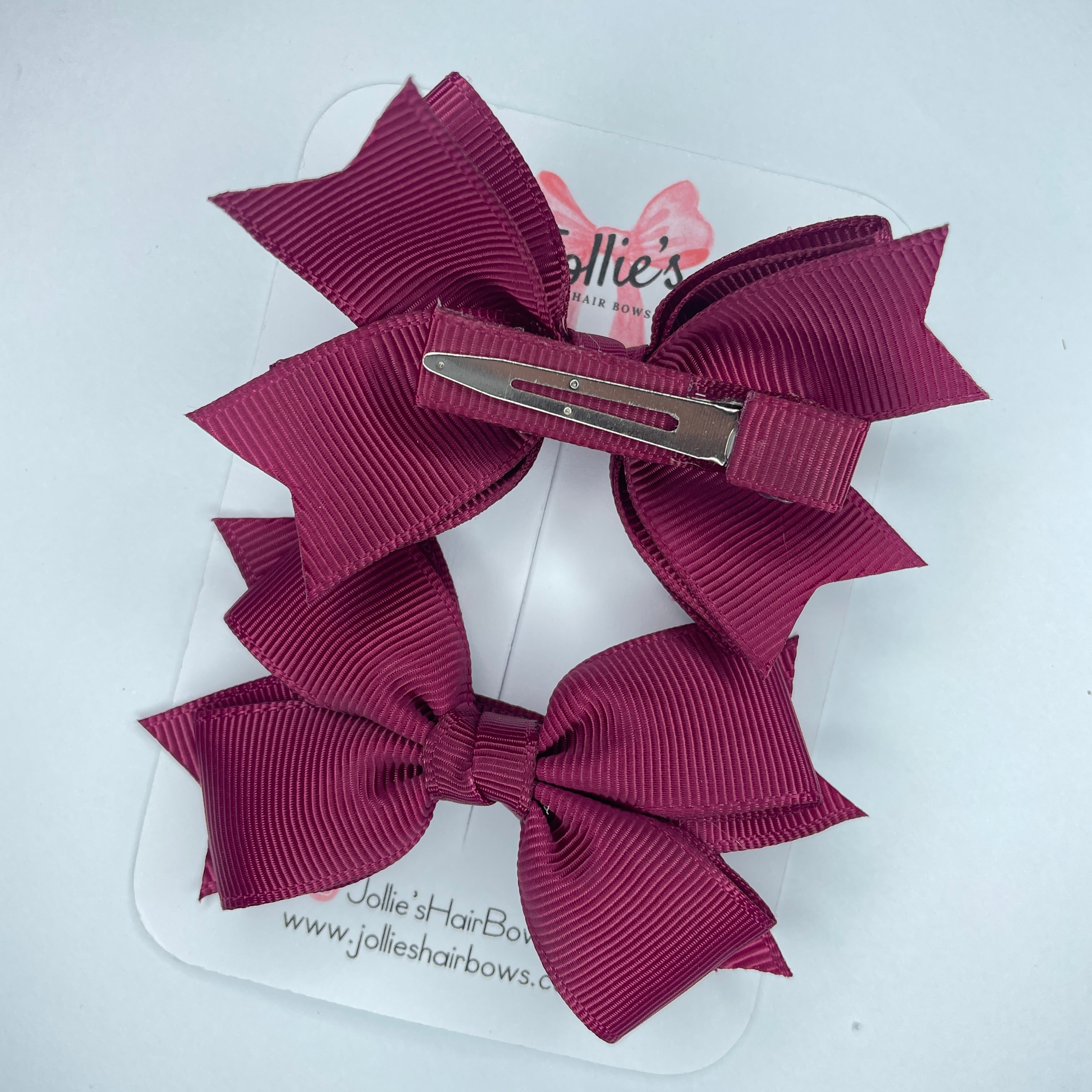 3inch Bow with Clip (pair) - Wine