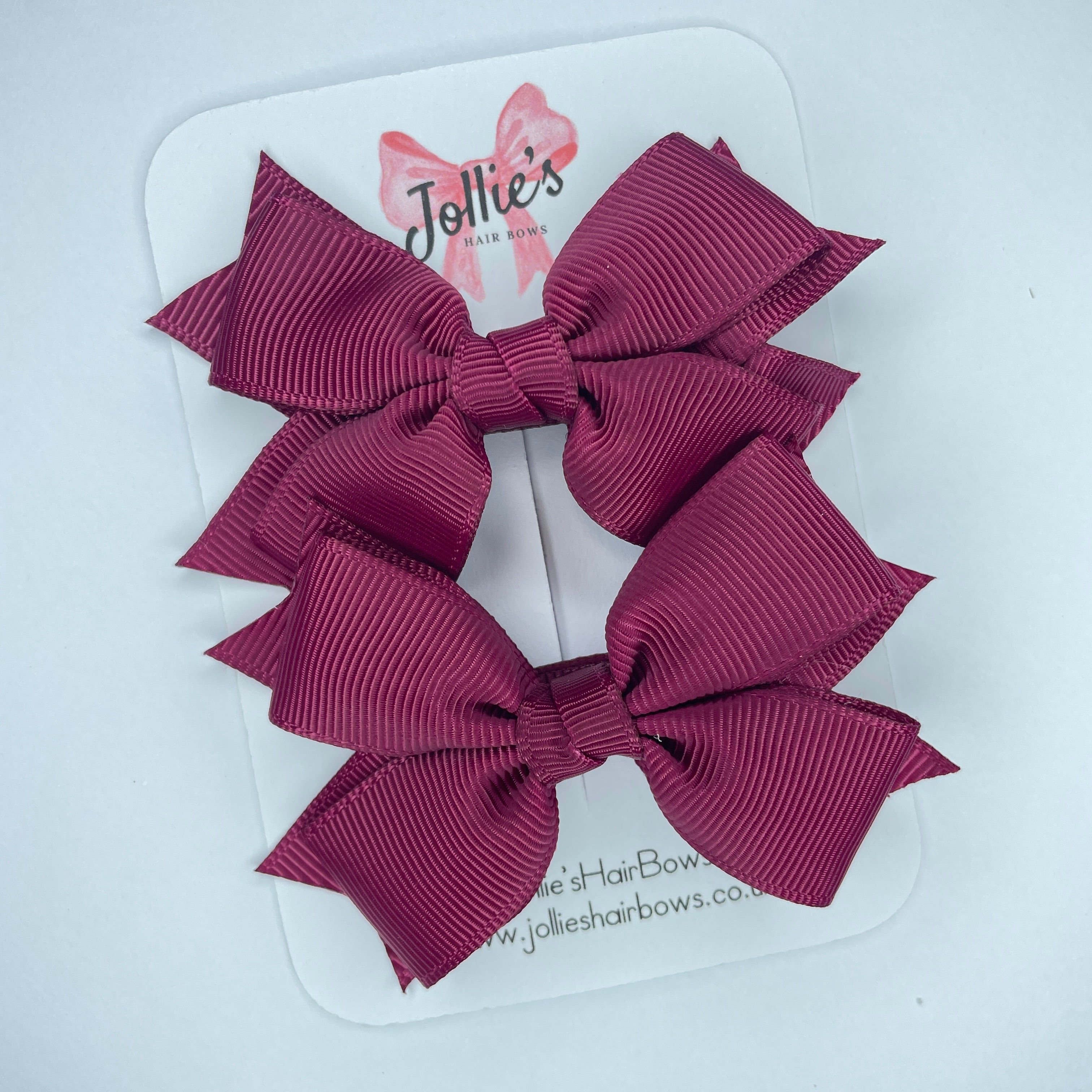 3inch Bow with Clip (pair) - Wine