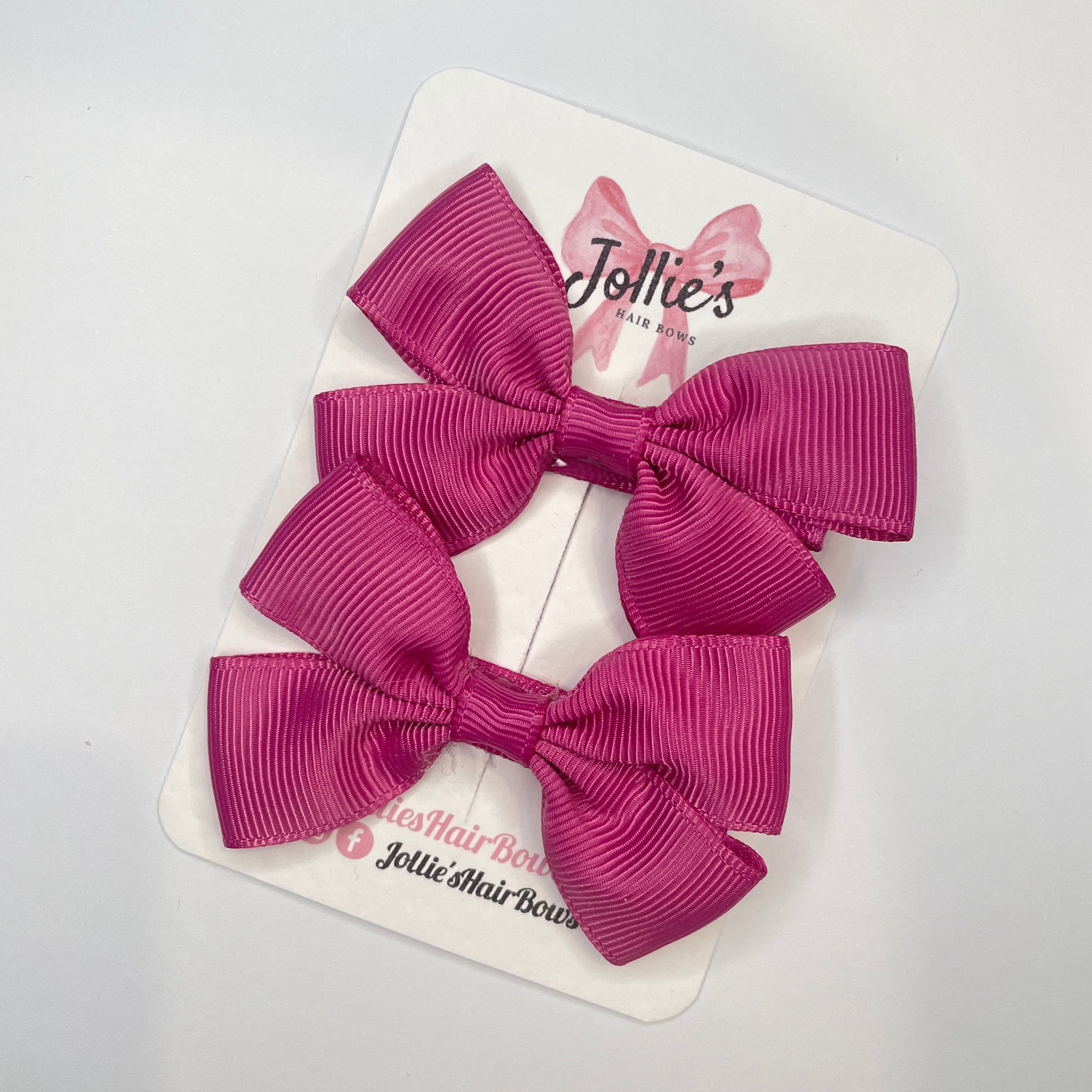 2.5inch Classic Bow with Clip (pair) - Raspberry Rose