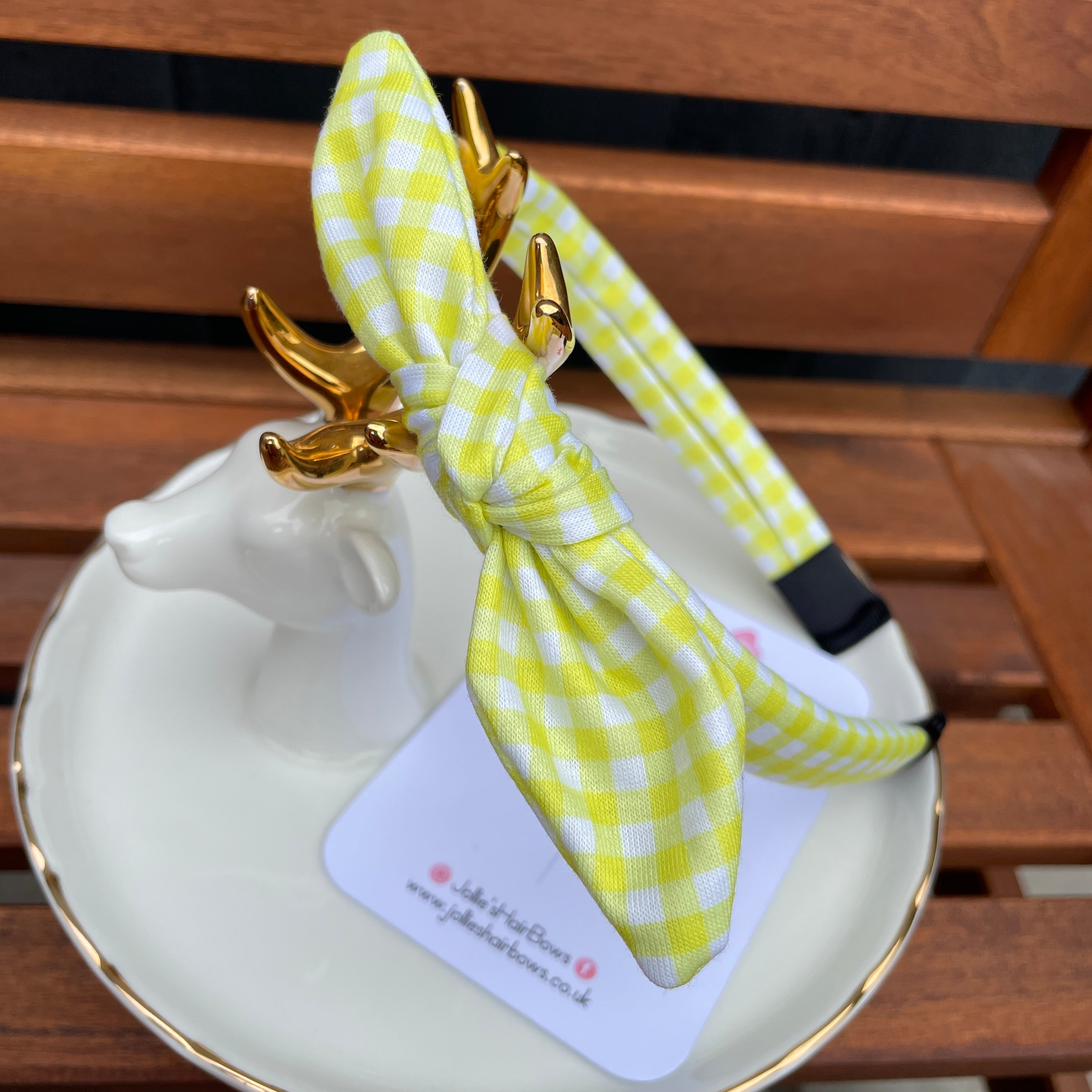 Bunny Ear Headband - Yellow Gingham