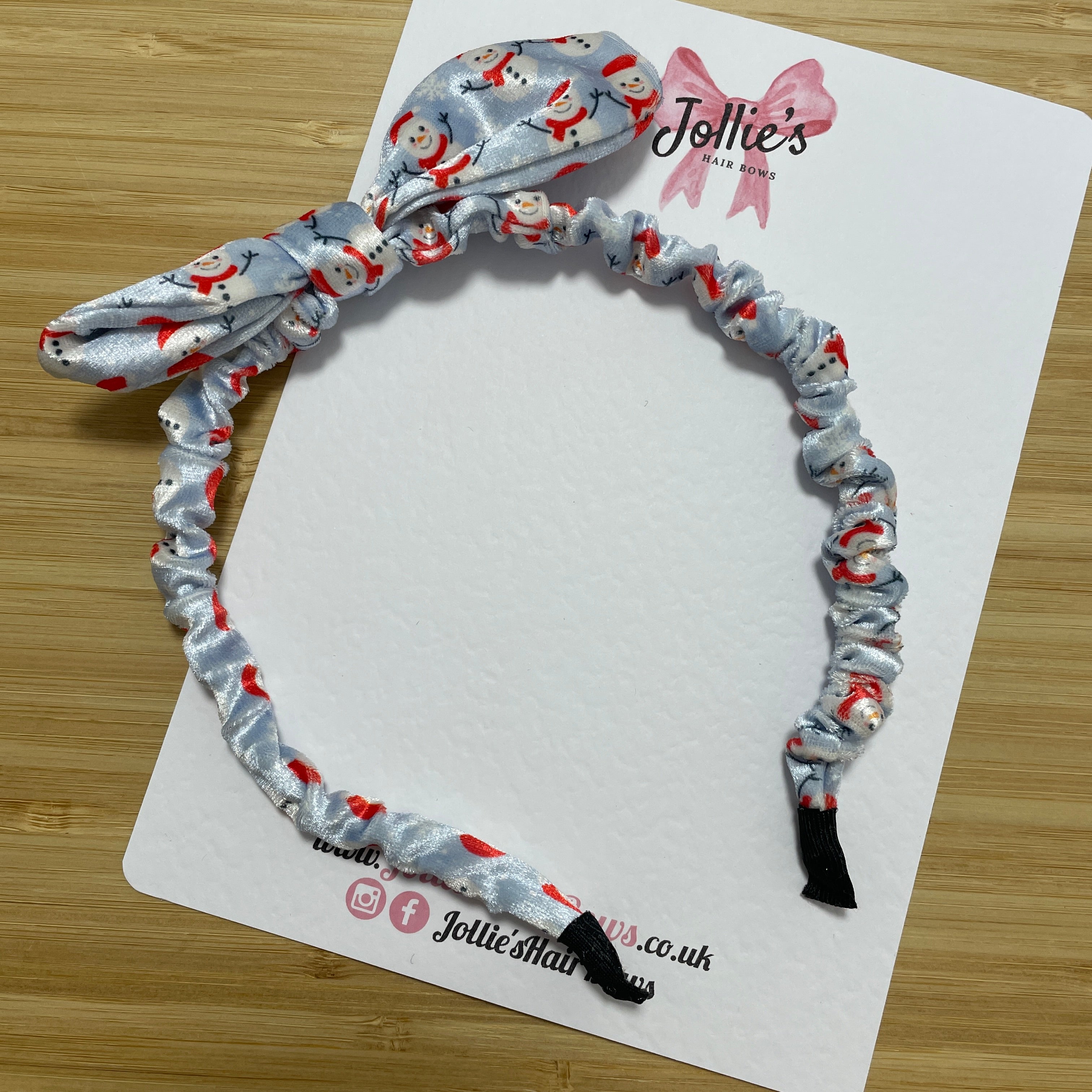 Christmas Velvet Bunny Ear Headband - Snowman