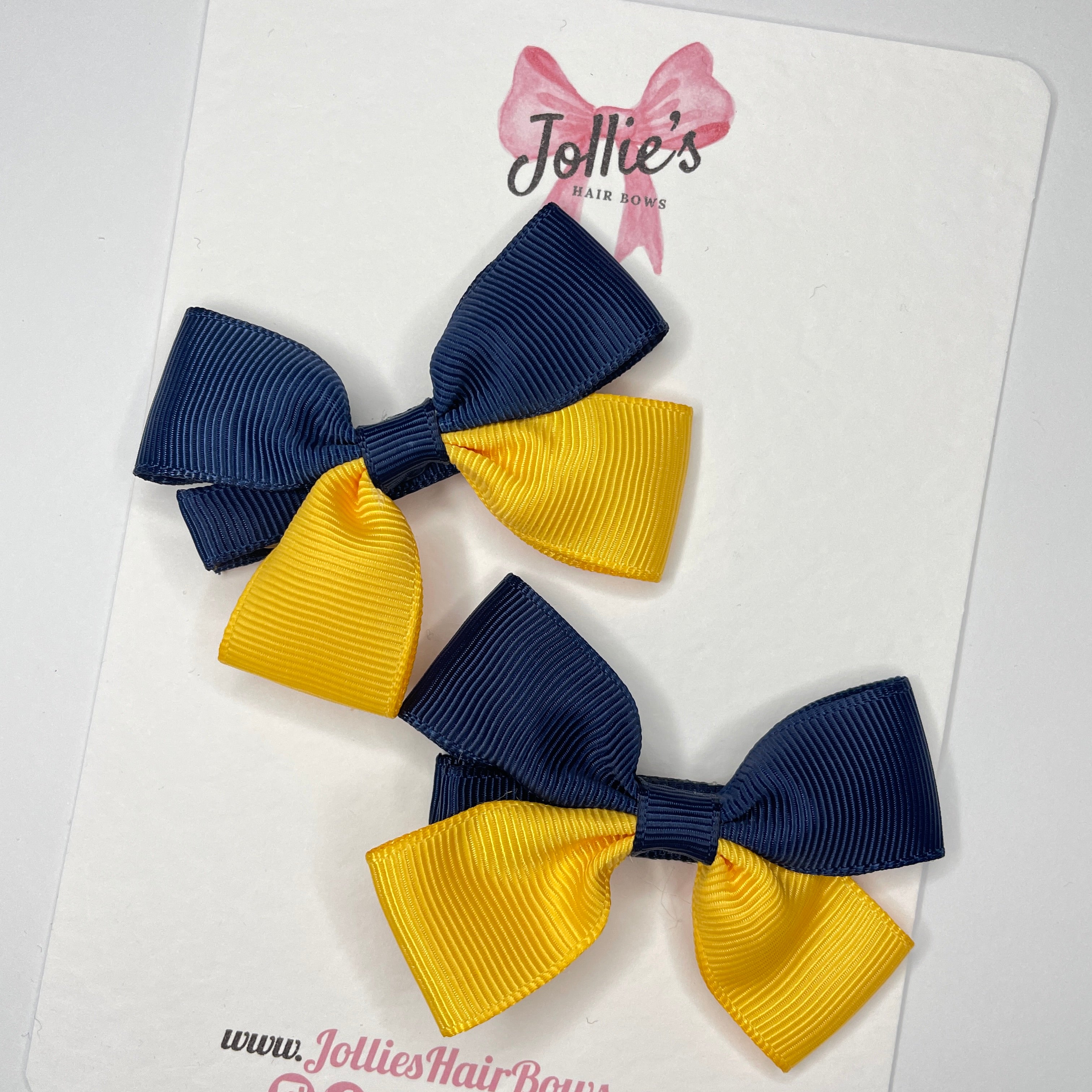 2.5inch bows set with Clip - Navy & Yellow Gold