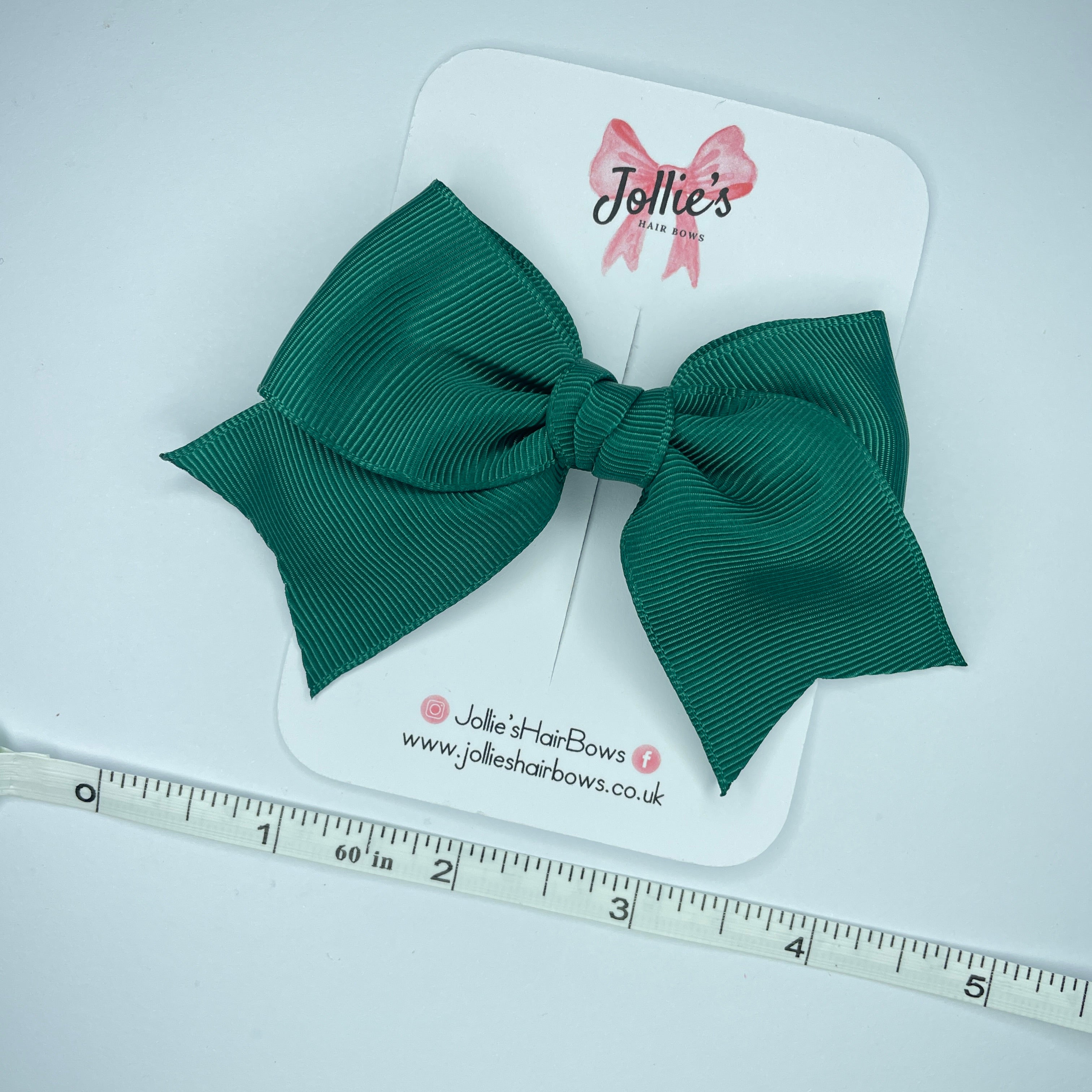 4inch Ribbon Bow with Clip - Hunter Green