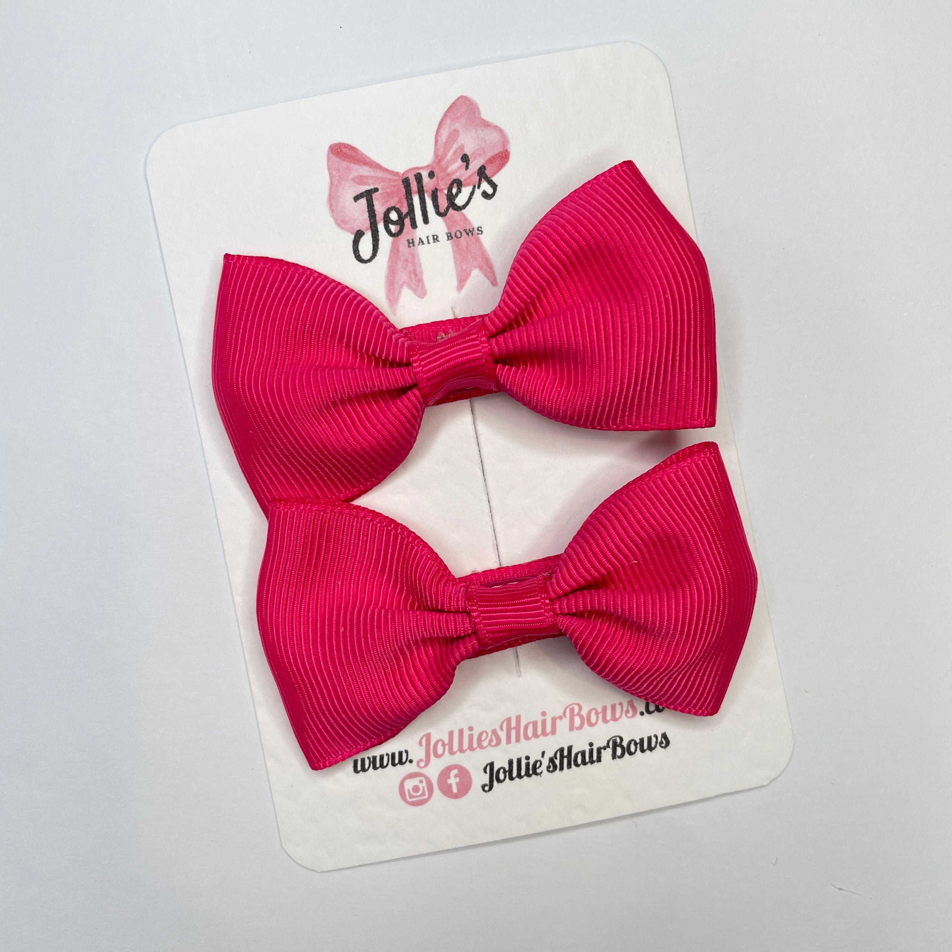 2.5inch Simple Bows with Clip (pair) - Shocking Pink