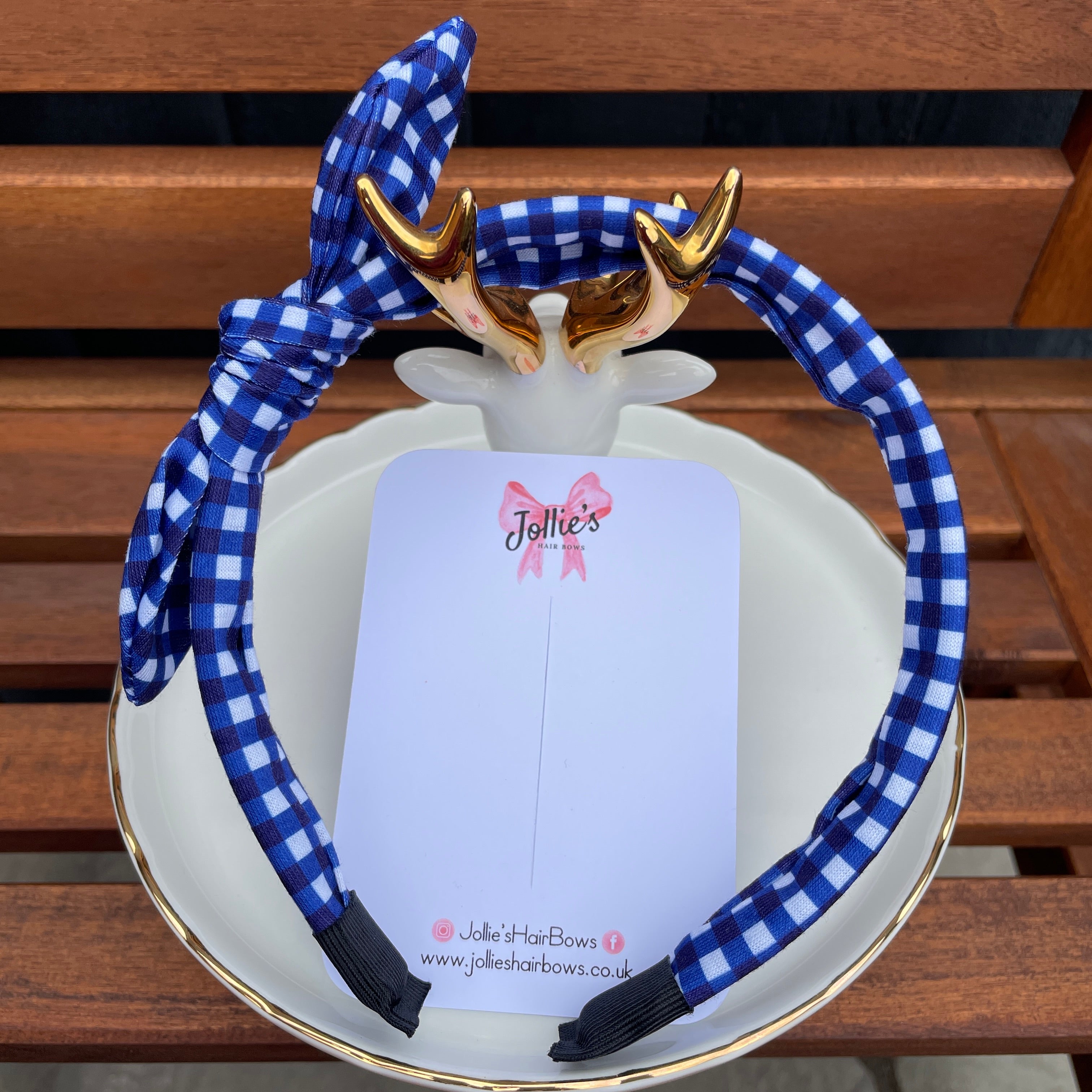 Bunny Ear Headband - Blue Gingham