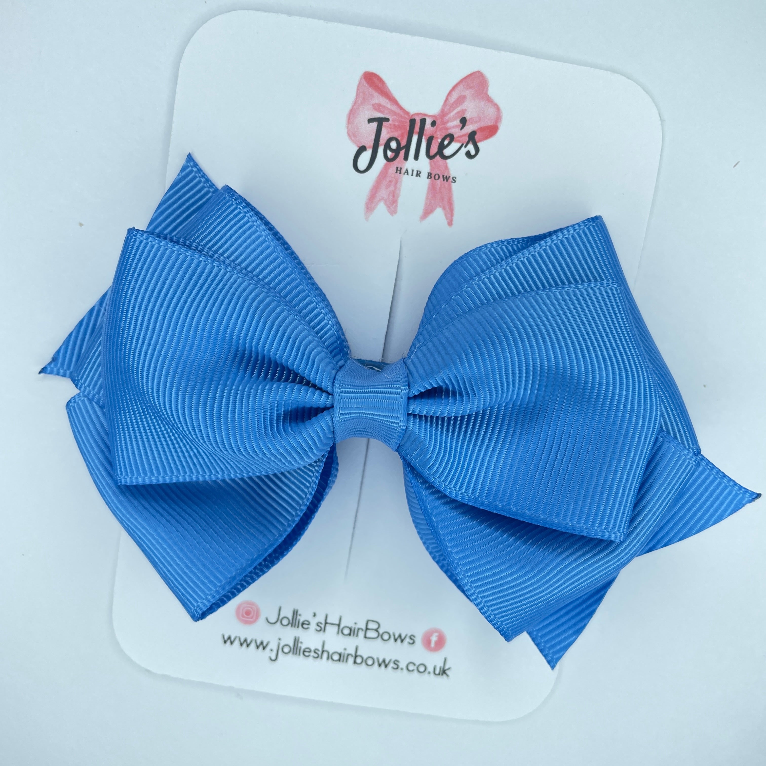 4inch Triple Layers Bow with Clip - Porcelain Blue